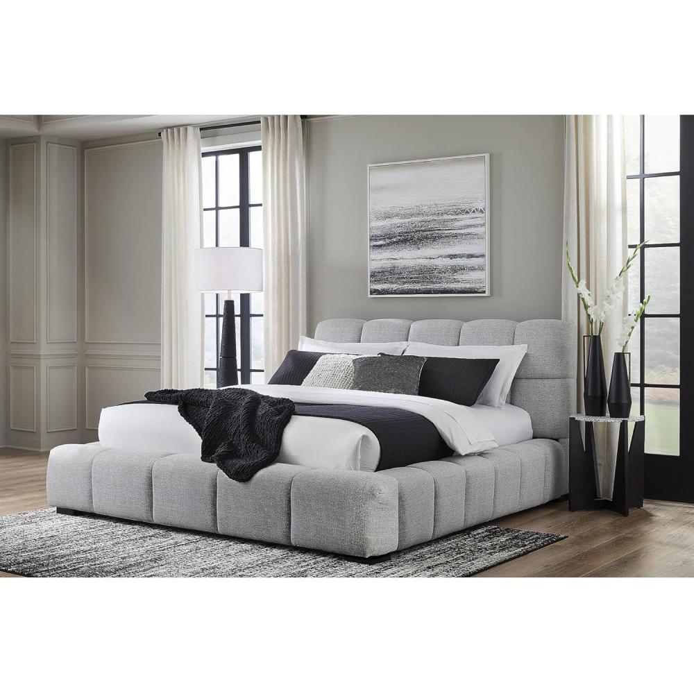 imageSignature Design by Ashley Jesstean Contemporary Upholstered Bed Foundation or Box Spring Not Needed Queen Light GrayQueen