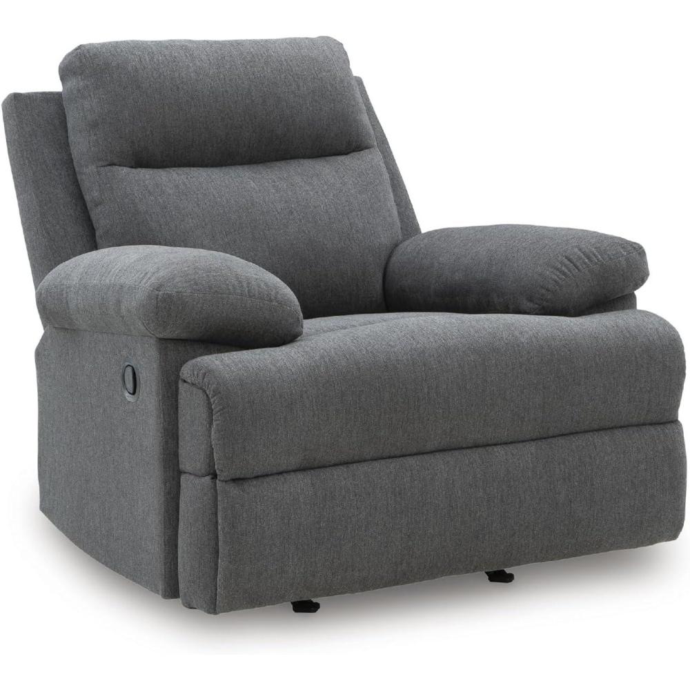 imageSignature Design by Ashley Windstade Contemporary Faux Leather Manual Rocker Recliner with Side Pocket Heat and Massage Lumbar Heat with 3 Levels Auto Shut Off After 20 Minutes GrayCharcoal