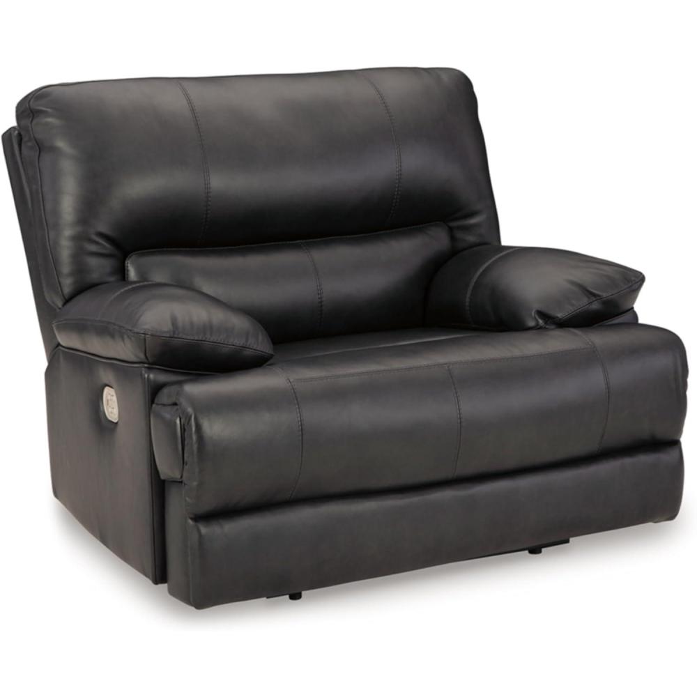 imageSignature Design by Ashley Windstade Contemporary Faux Leather Manual Rocker Recliner with Side Pocket Heat and Massage Lumbar Heat with 3 Levels Auto Shut Off After 20 Minutes GrayDark Gray