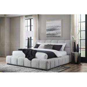 Signature Design by Ashley Jesstean Contemporary Upholstered Bed, Foundation or Box Spring Not Needed, Queen, Light Gray(California King)