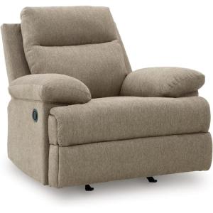 Signature Design by Ashley Windstade Contemporary Faux Leather Manual Rocker Recliner with Side Pocket, Heat and Massage, Lumbar Heat with 3 Levels, Auto Shut Off After 20 Minutes, Gray(Mocha)