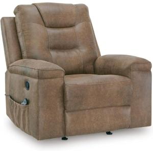 Signature Design by Ashley Windstade Contemporary Faux Leather Manual Rocker Recliner with Side Pocket, Heat and Massage, Lumbar Heat with 3 Levels, Auto Shut Off After 20 Minutes, Gray(Earth)