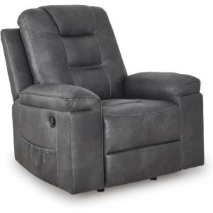 Signature Design by Ashley Windstade Contemporary Faux Leather Manual Rocker Recliner with Side Pocket, Heat and Massage, Lumbar Heat with 3 Levels, Auto Shut Off After 20 Minutes, Gray(Granite)