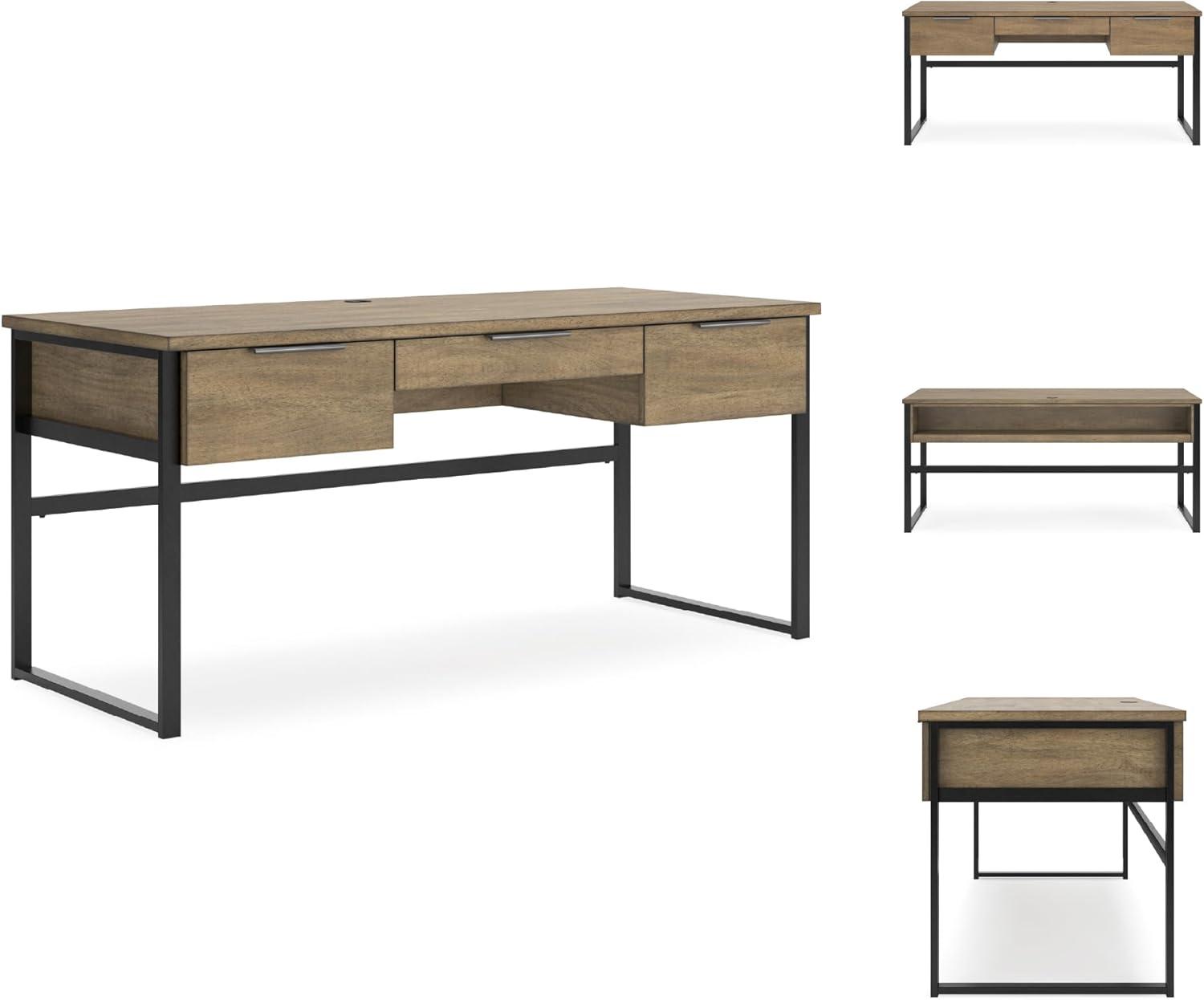 imageSignature Design by Ashley Montia Contemporary 67 Home Office Desk with Drawers and Cord Management Light Brown amp Black