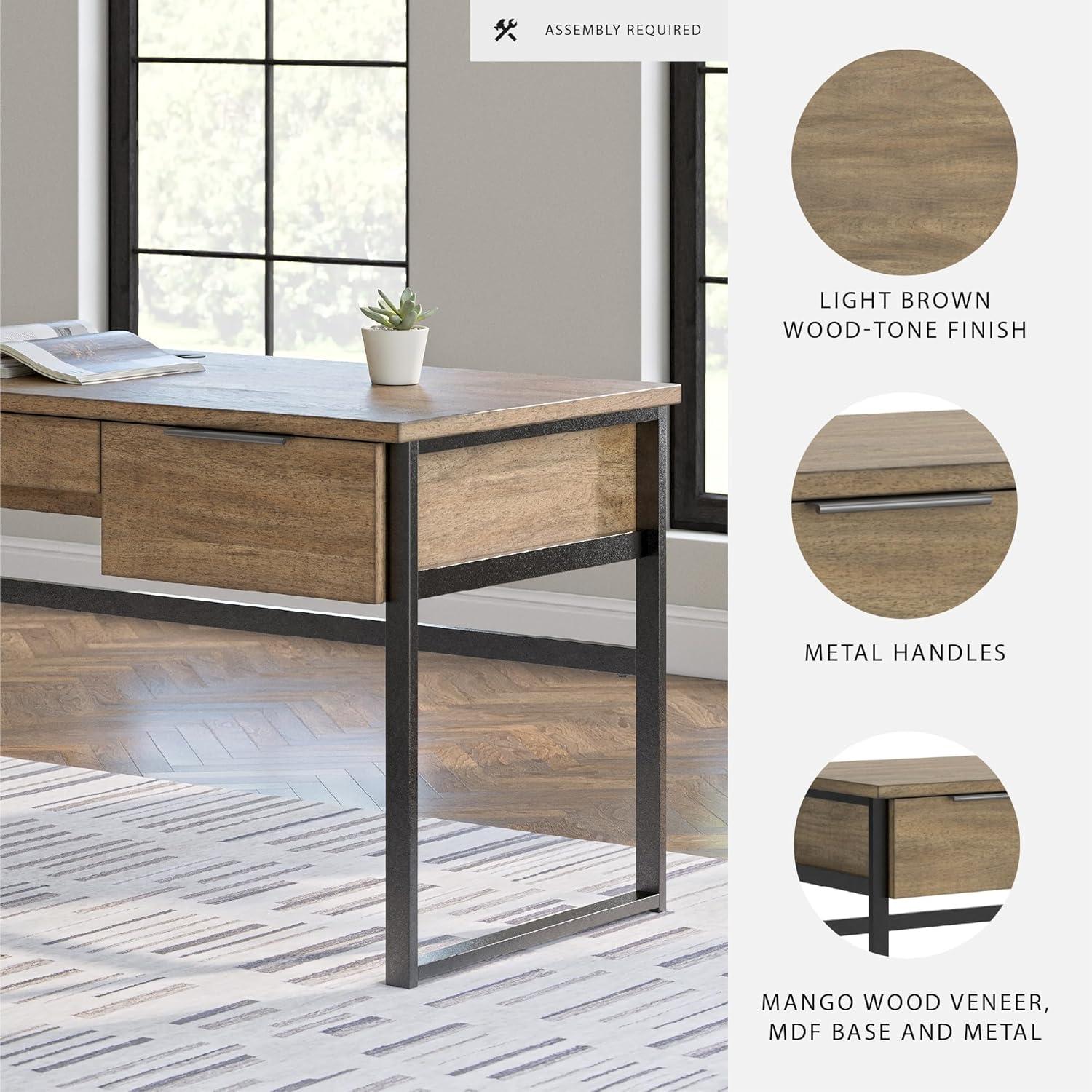 imageSignature Design by Ashley Montia Contemporary 67 Home Office Desk with Drawers and Cord Management Light Brown amp Black