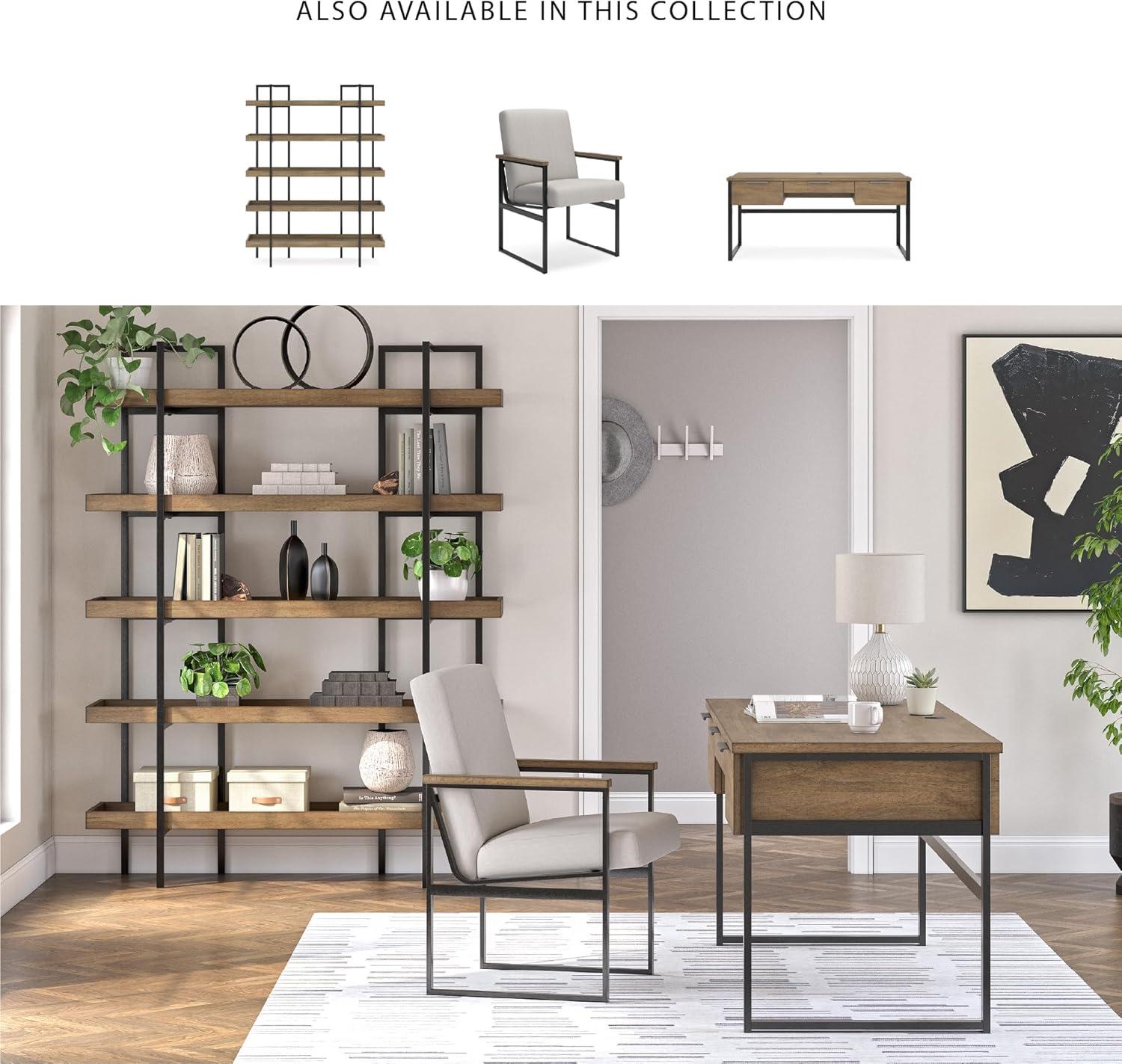 imageSignature Design by Ashley Montia Contemporary 67 Home Office Desk with Drawers and Cord Management Light Brown amp Black