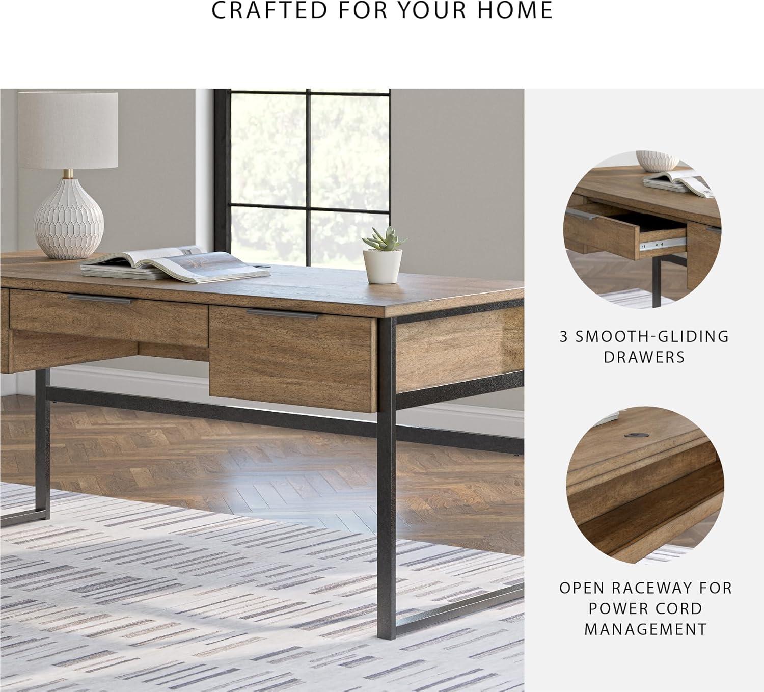 imageSignature Design by Ashley Montia Contemporary 67 Home Office Desk with Drawers and Cord Management Light Brown amp Black