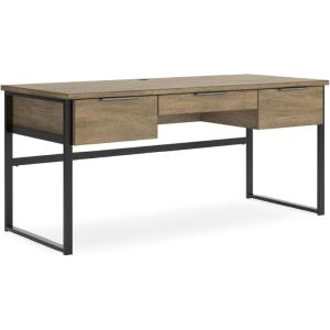 Signature Design by Ashley Montia Contemporary 67″ Home Office Desk with Drawers and Cord Management, Light Brown & Black