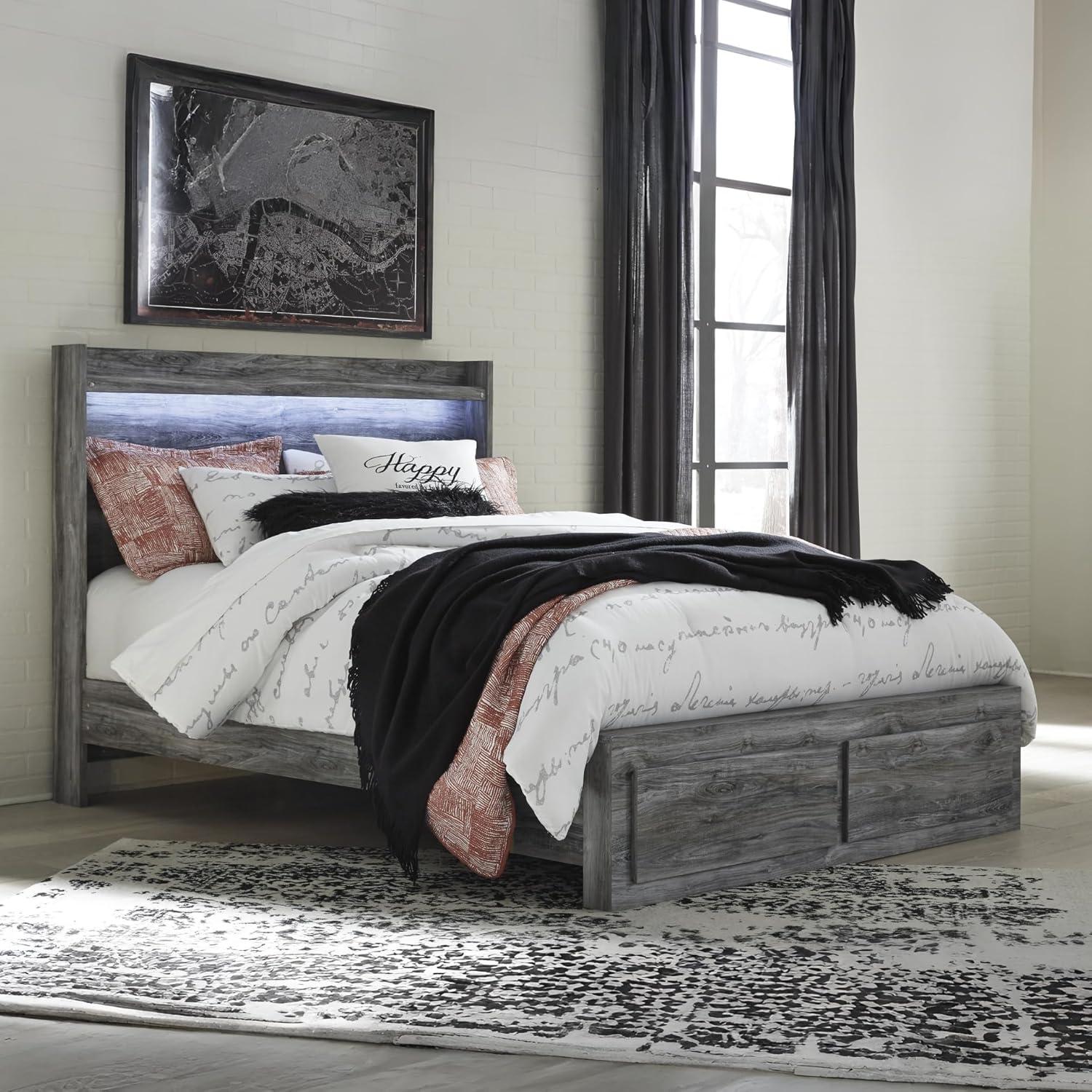 imageSignature Design by Ashley Baystorm Casual Twin Panel Bed with LED Lights Foundation or Box Spring Needed GrayGrey