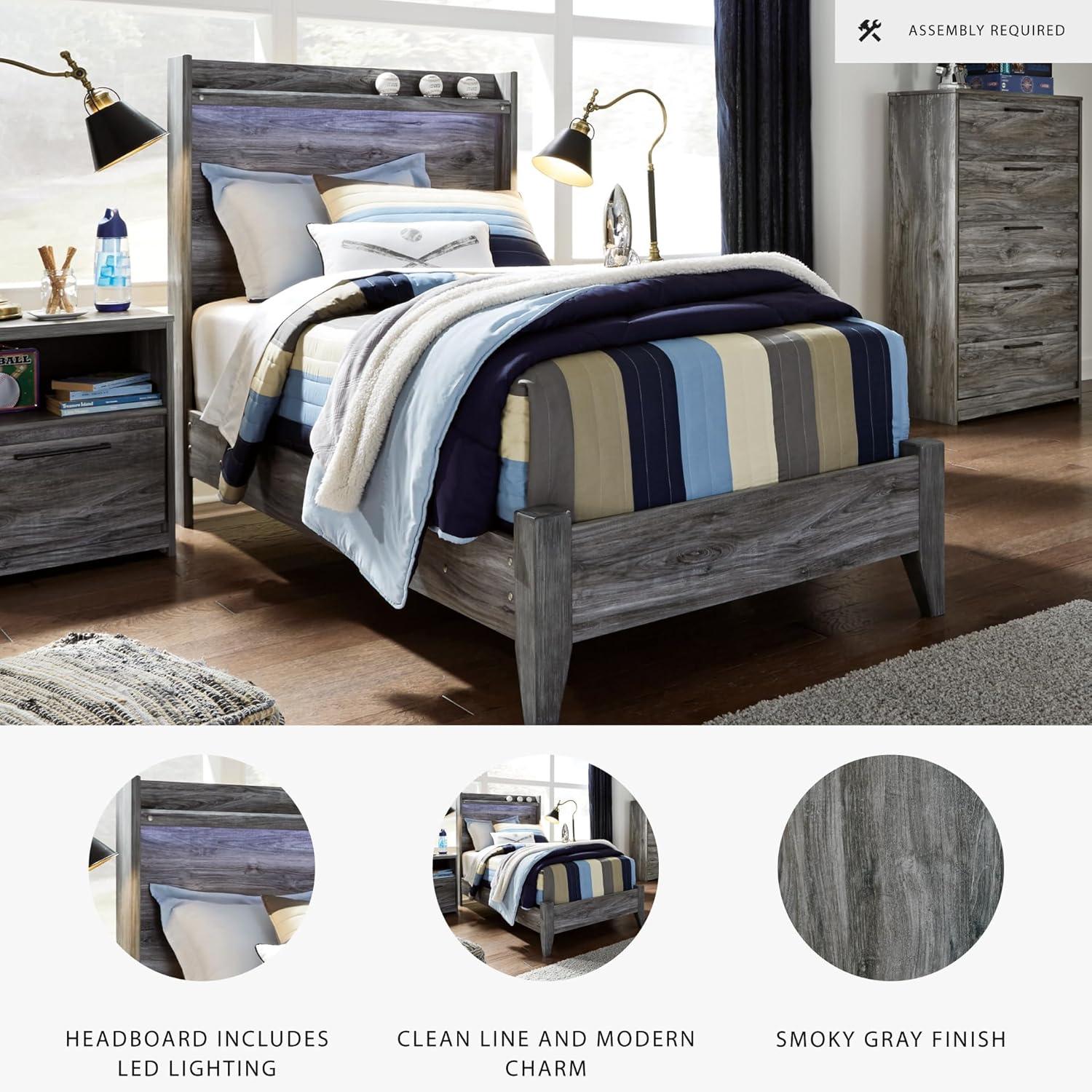 imageSignature Design by Ashley Baystorm Casual Twin Panel Bed with LED Lights Foundation or Box Spring Needed GrayGrey