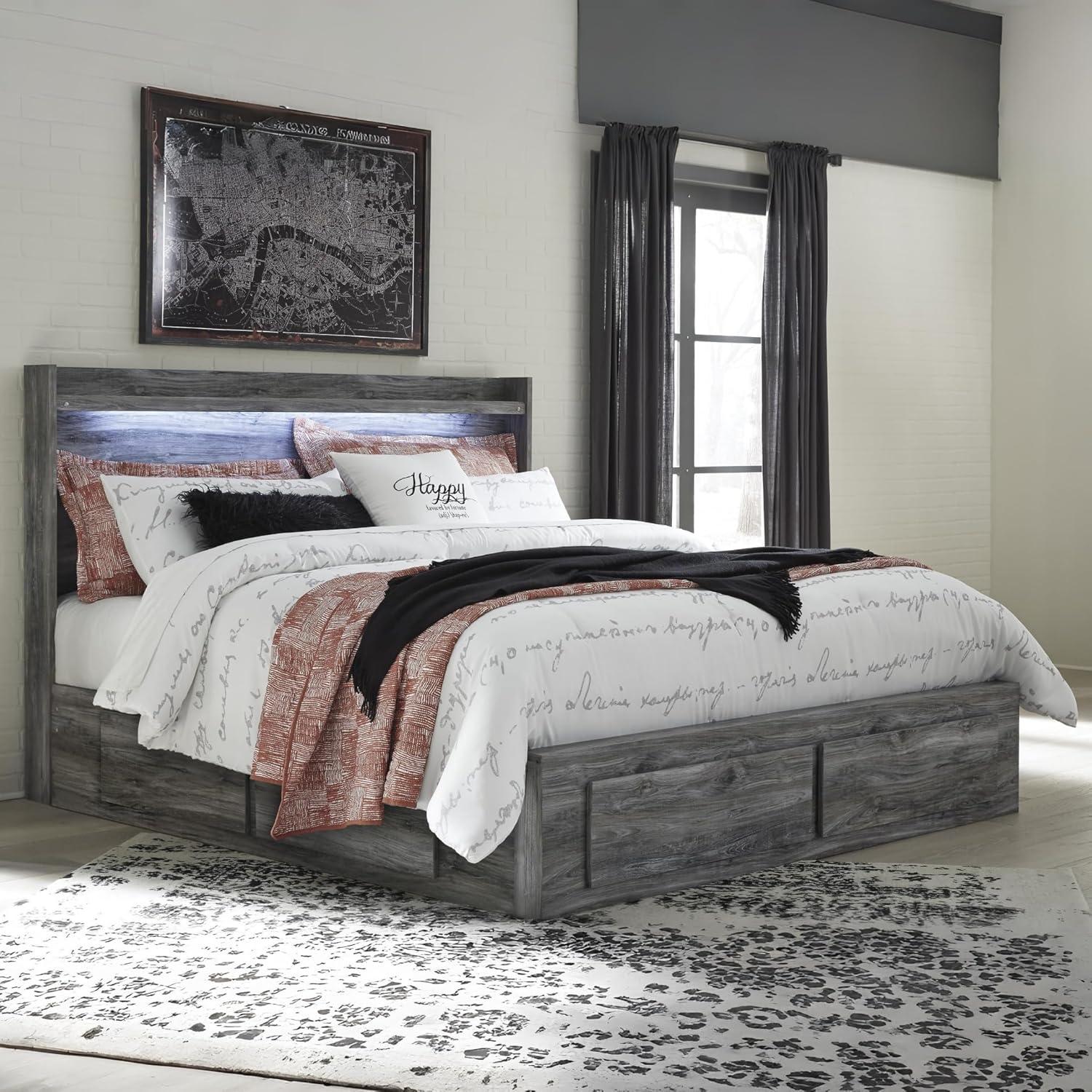 imageSignature Design by Ashley Baystorm Casual Twin Panel Bed with LED Lights Foundation or Box Spring Needed GrayGrey