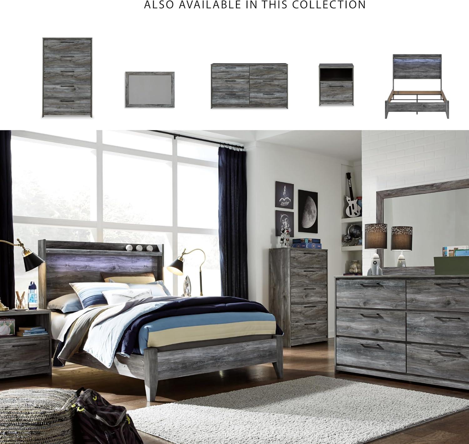 imageSignature Design by Ashley Baystorm Casual Twin Panel Bed with LED Lights Foundation or Box Spring Needed GrayGrey