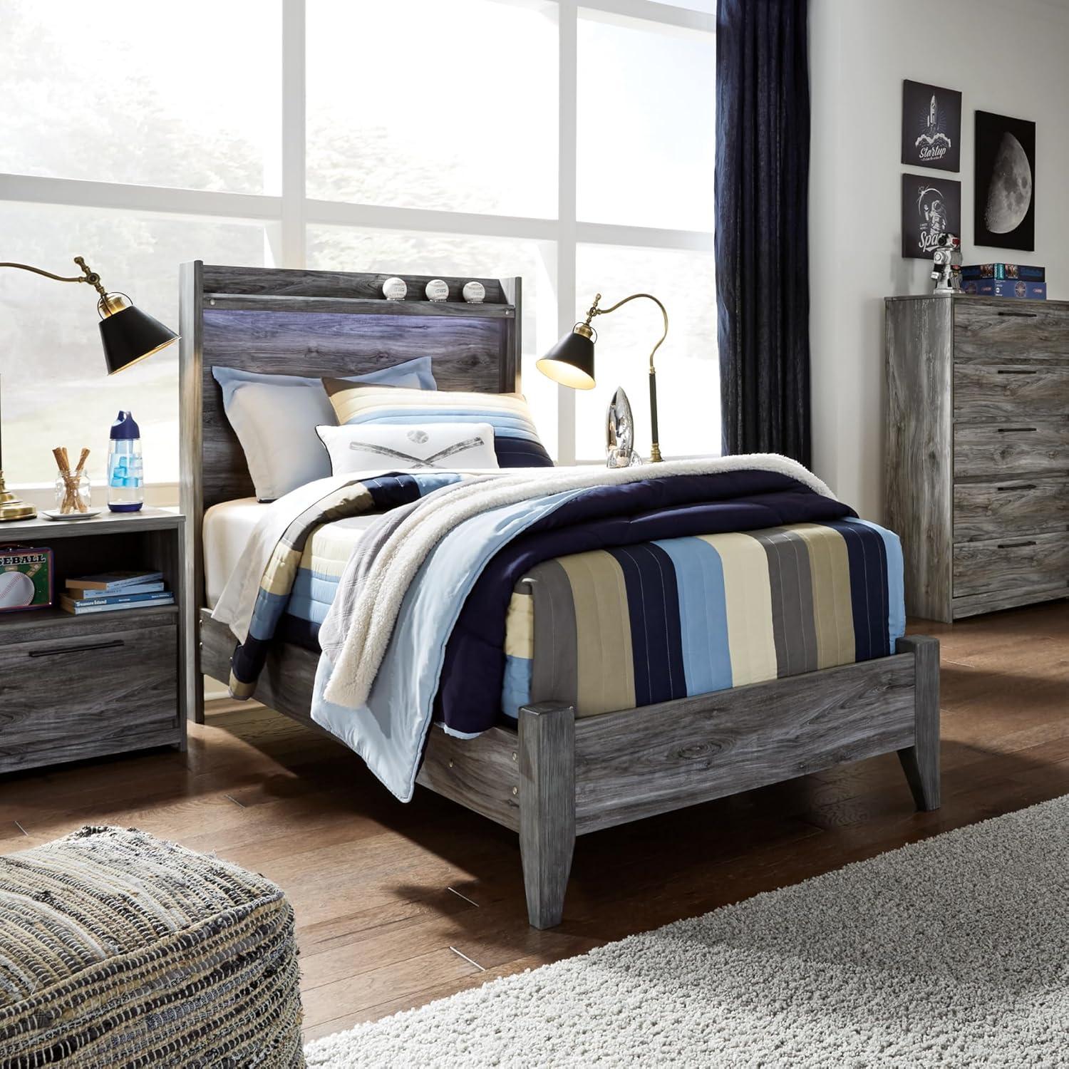 imageSignature Design by Ashley Baystorm Casual Twin Panel Bed with LED Lights Foundation or Box Spring Needed GrayGrey