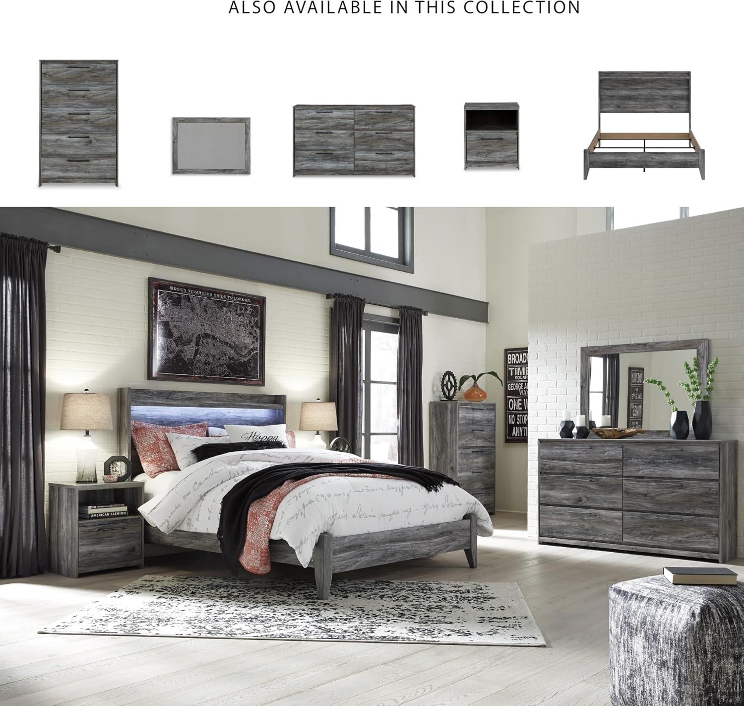 imageSignature Design by Ashley Baystorm Casual Twin Panel Bed with LED Lights Foundation or Box Spring Needed GrayGrey