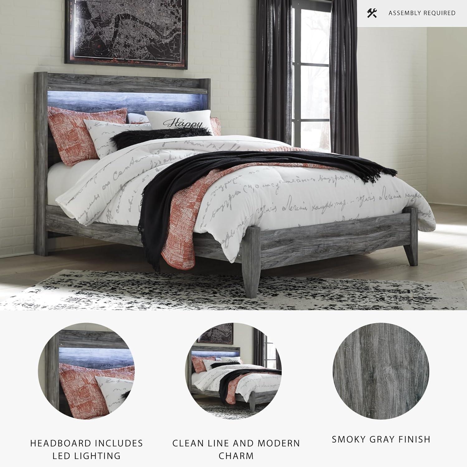 imageSignature Design by Ashley Baystorm Casual Twin Panel Bed with LED Lights Foundation or Box Spring Needed GrayGrey