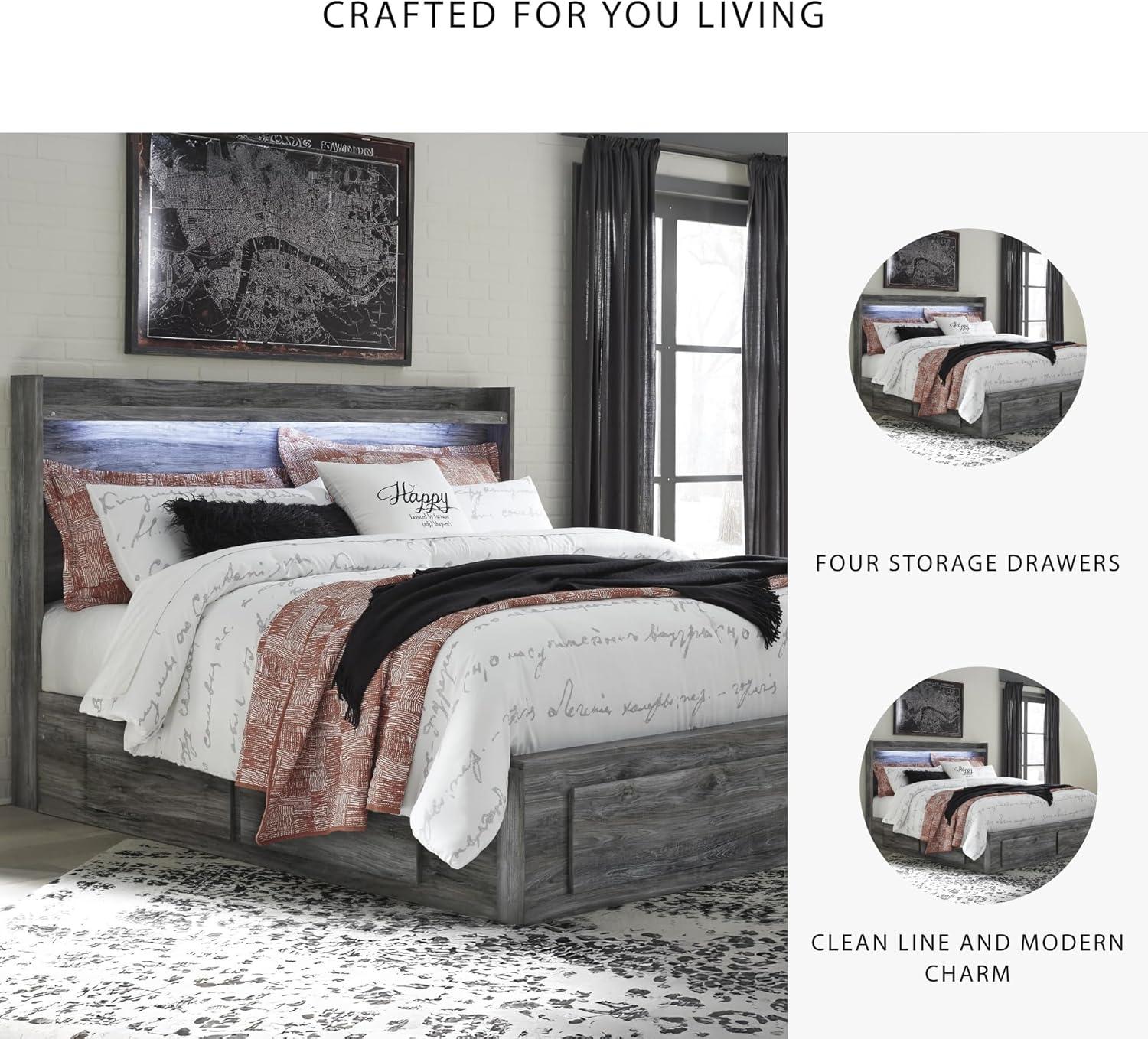 imageSignature Design by Ashley Baystorm Casual Twin Panel Bed with LED Lights Foundation or Box Spring Needed GrayGrey