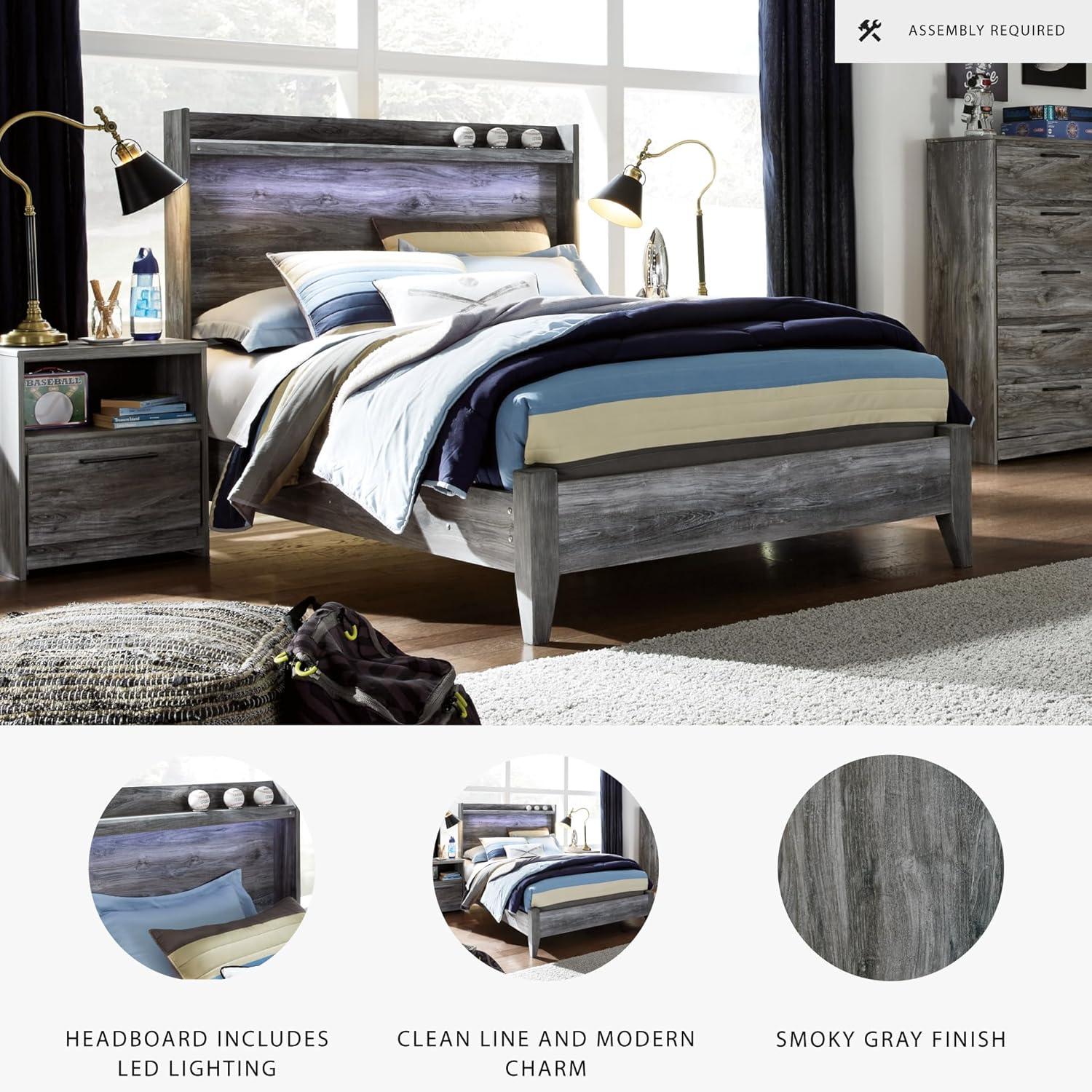 imageSignature Design by Ashley Baystorm Casual Twin Panel Bed with LED Lights Foundation or Box Spring Needed GrayGrey