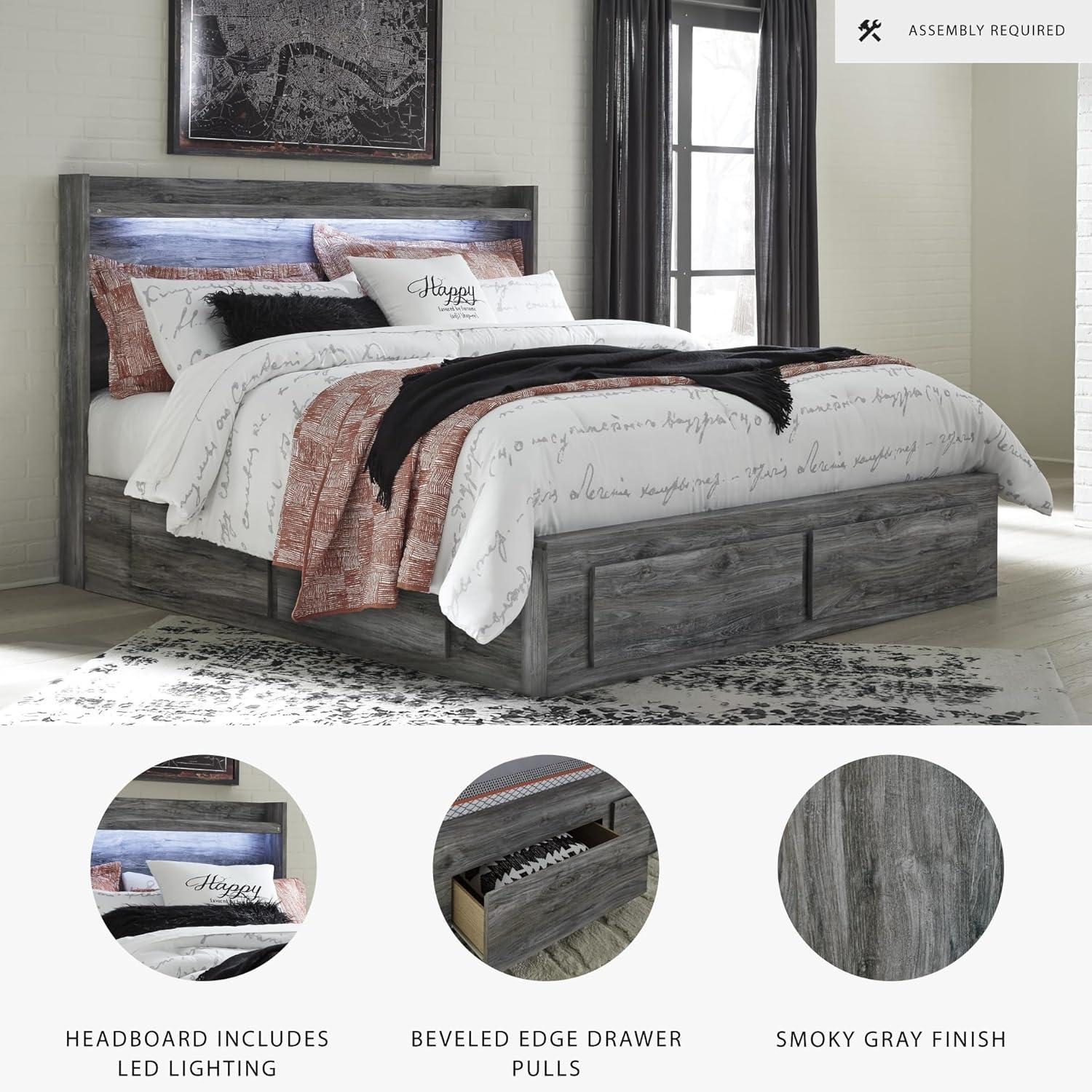 imageSignature Design by Ashley Baystorm Casual Twin Panel Bed with LED Lights Foundation or Box Spring Needed GrayGrey