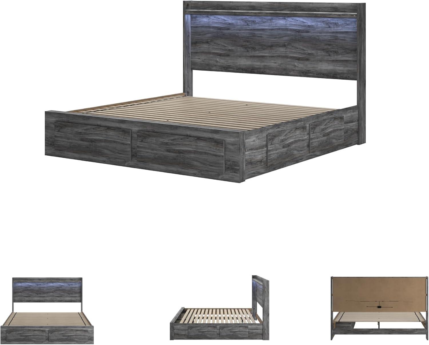imageSignature Design by Ashley Baystorm Casual Twin Panel Bed with LED Lights Foundation or Box Spring Needed GrayGrey
