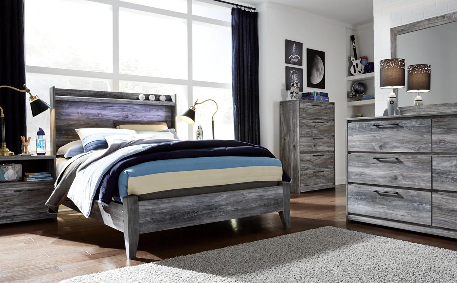 imageSignature Design by Ashley Baystorm Casual Twin Panel Bed with LED Lights Foundation or Box Spring Needed GrayGrey