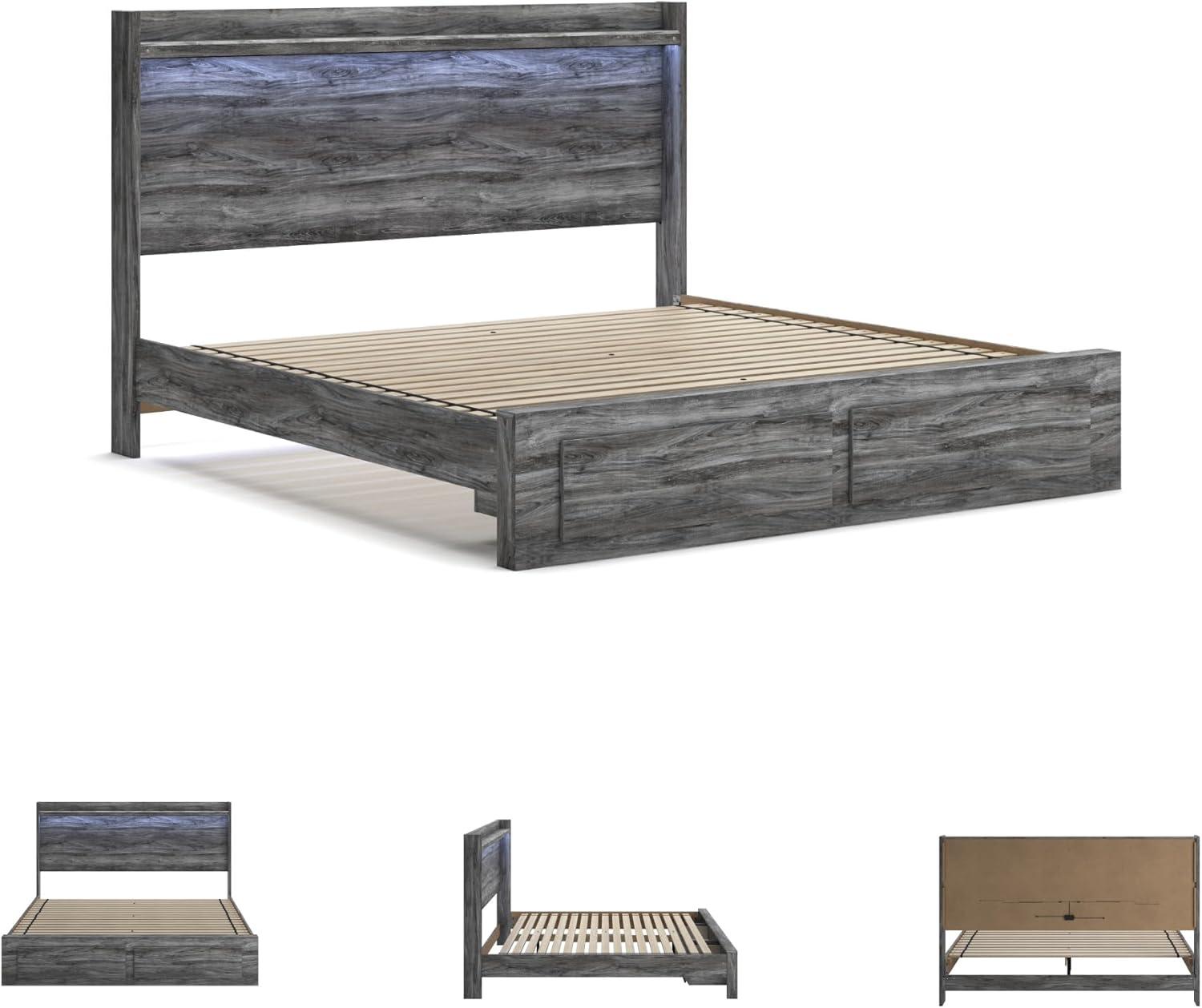 imageSignature Design by Ashley Baystorm Casual Twin Panel Bed with LED Lights Foundation or Box Spring Needed GrayGrey