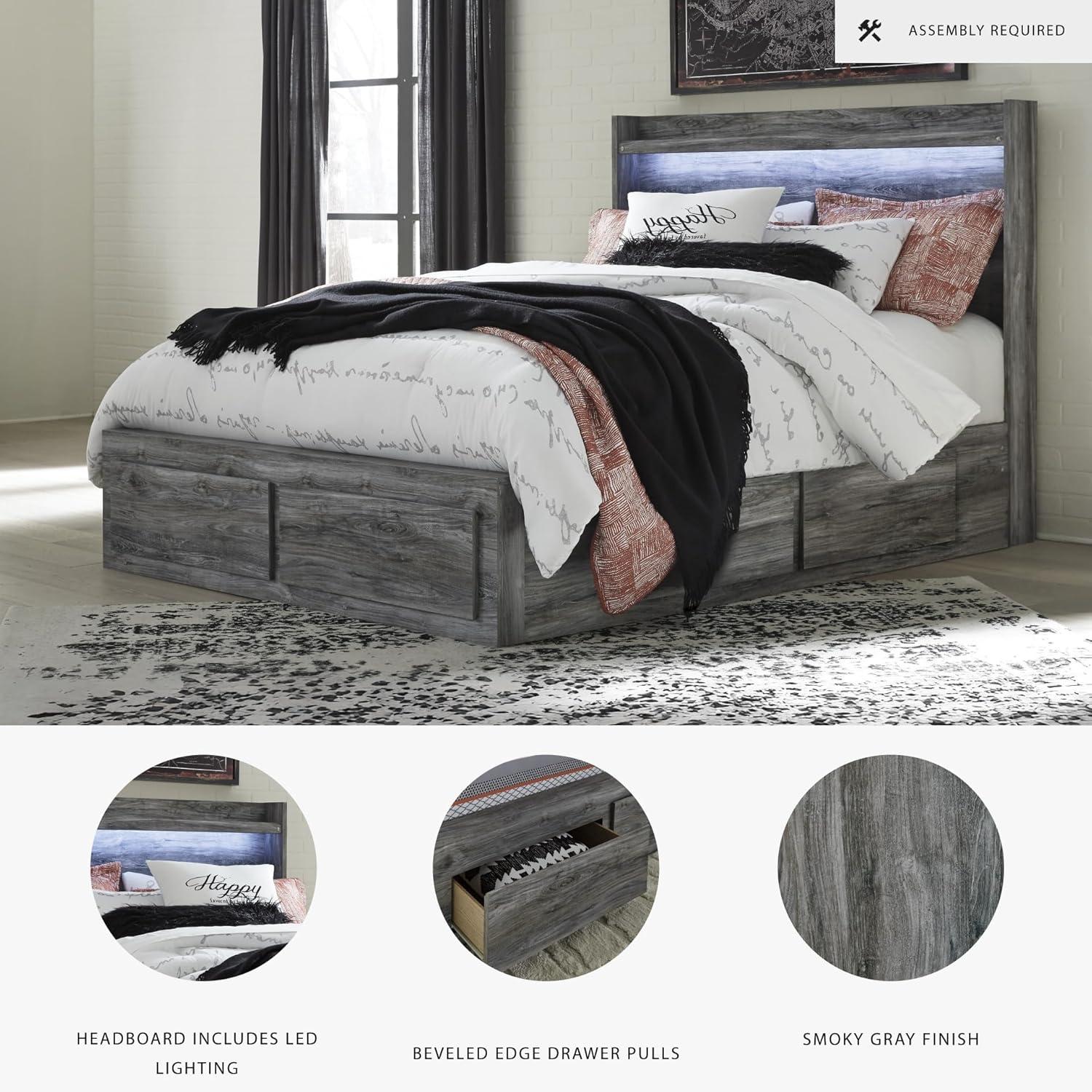 imageSignature Design by Ashley Baystorm Casual Twin Panel Bed with LED Lights Foundation or Box Spring Needed GrayGrey