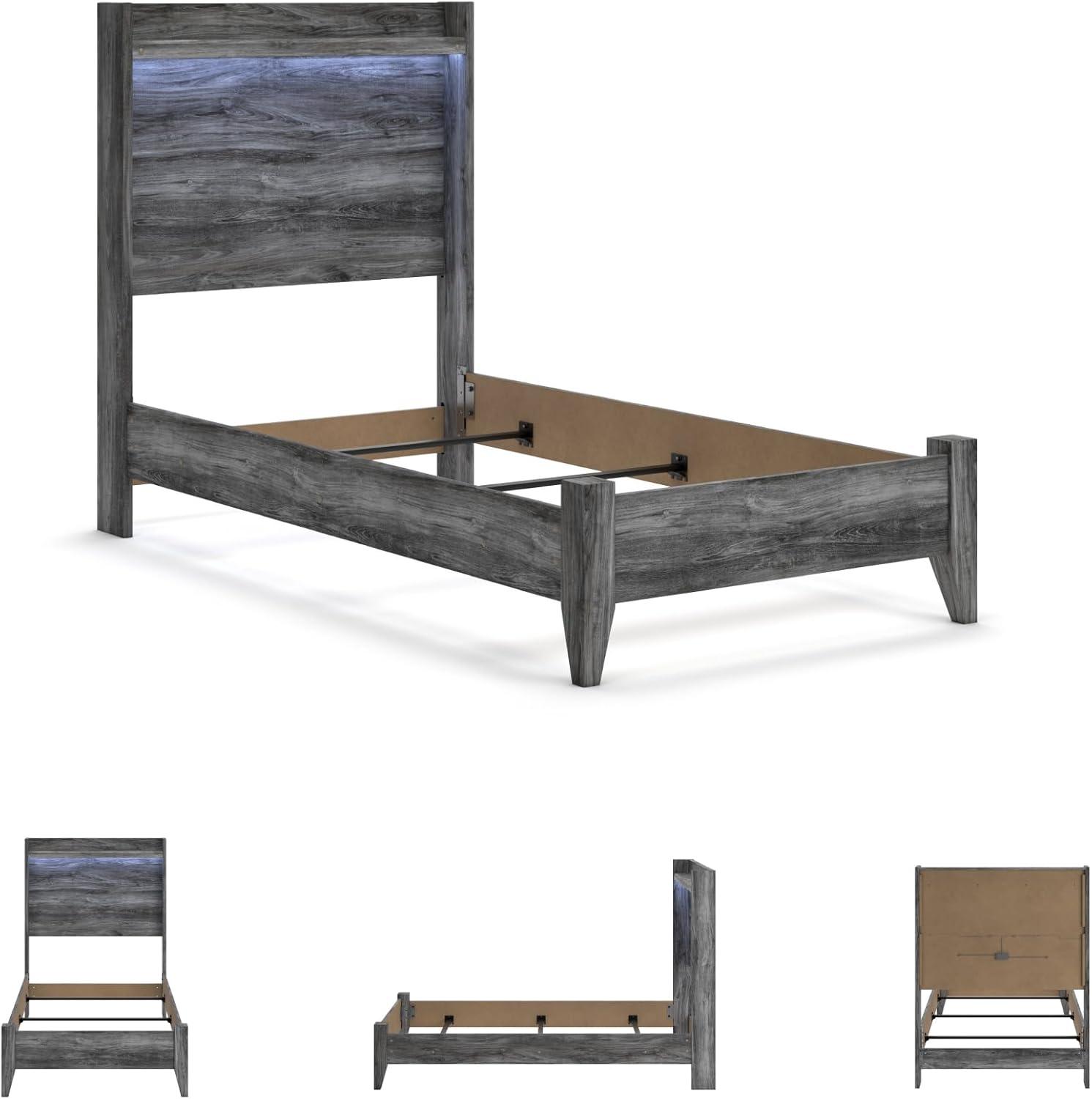 imageSignature Design by Ashley Baystorm Casual Twin Panel Bed with LED Lights Foundation or Box Spring Needed GrayGrey