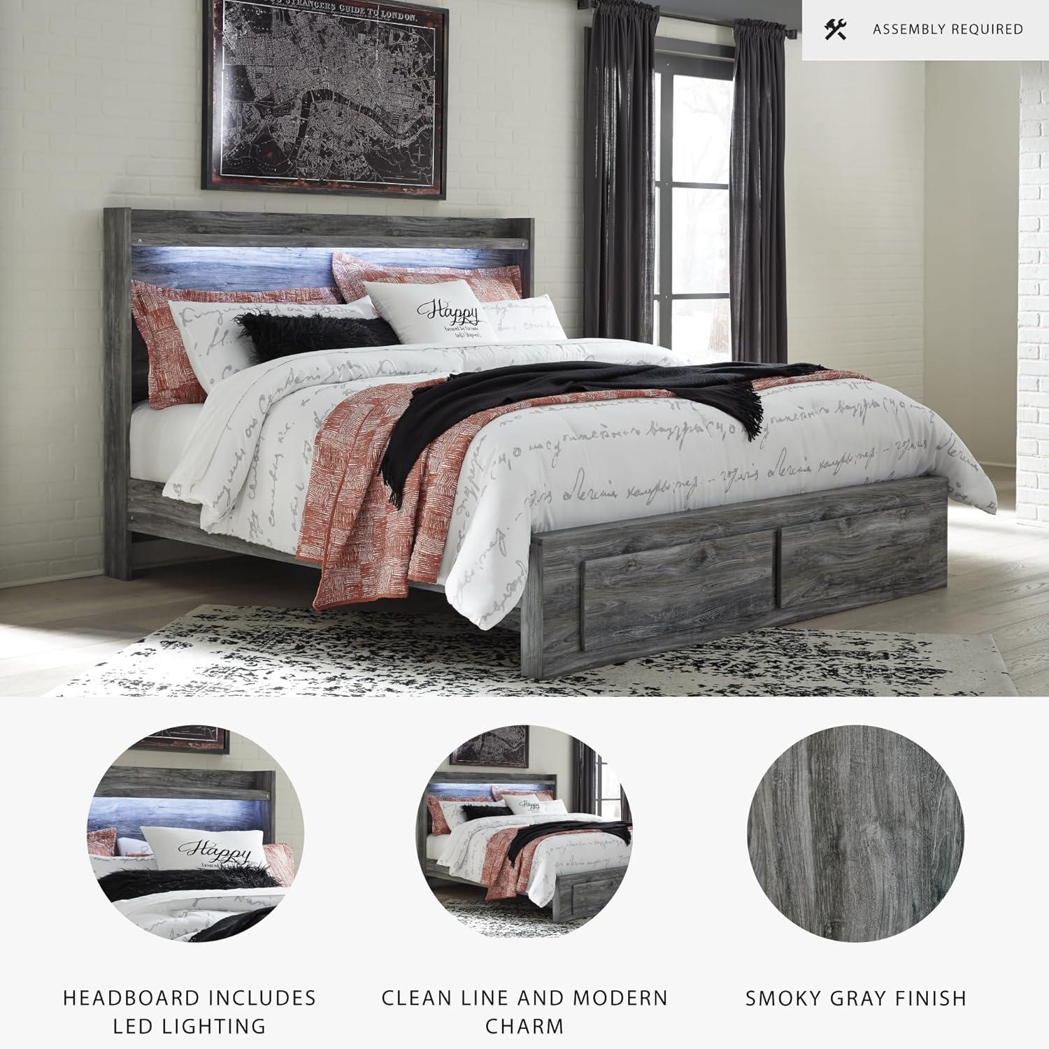 imageSignature Design by Ashley Baystorm Casual Twin Panel Bed with LED Lights Foundation or Box Spring Needed GrayGrey