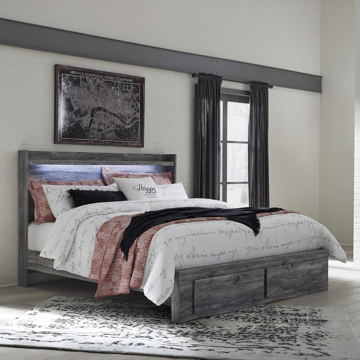 imageSignature Design by Ashley Baystorm Casual Twin Panel Bed with LED Lights Foundation or Box Spring Needed GrayGrey