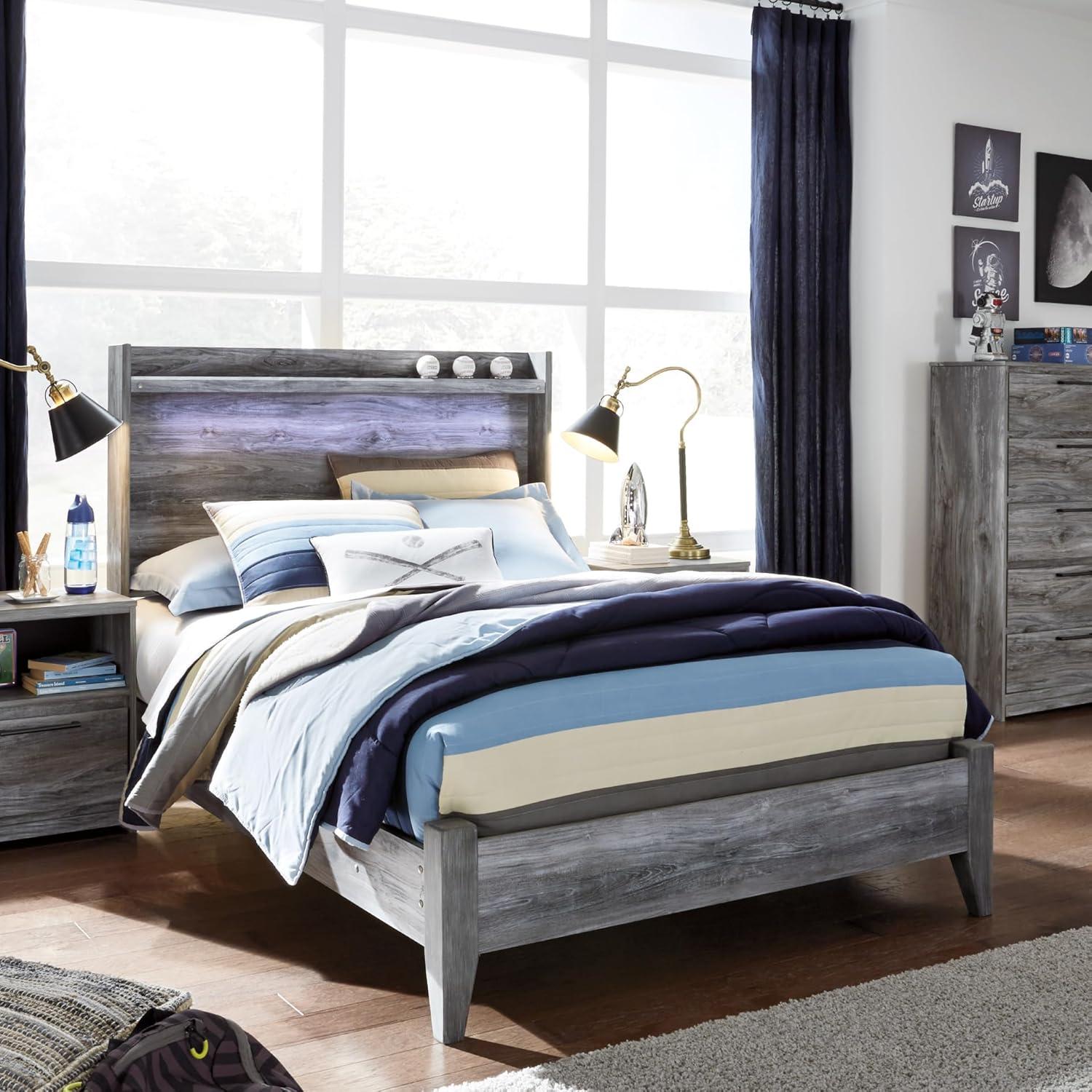 imageSignature Design by Ashley Baystorm Casual Twin Panel Bed with LED Lights Foundation or Box Spring Needed GrayGrey