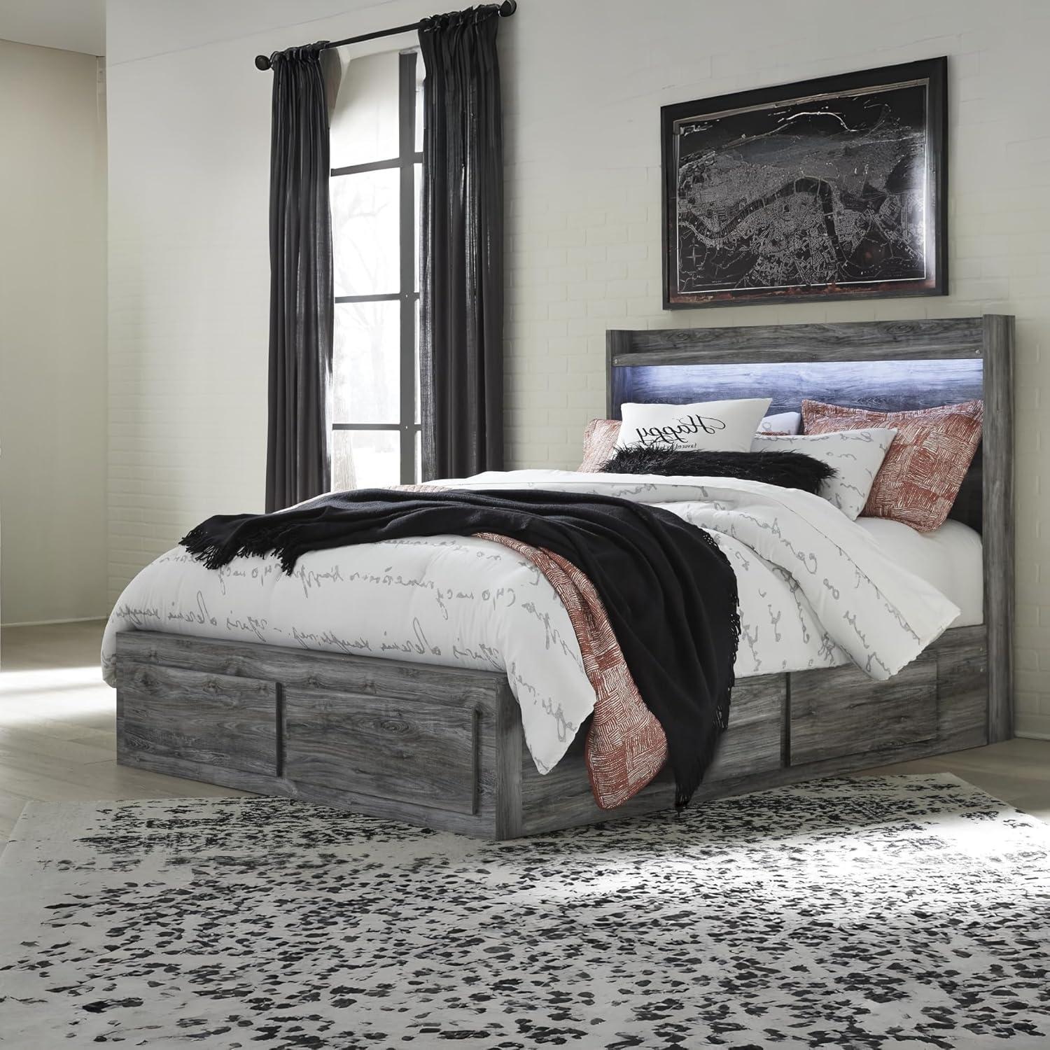 imageSignature Design by Ashley Baystorm Casual Twin Panel Bed with LED Lights Foundation or Box Spring Needed GrayGrey