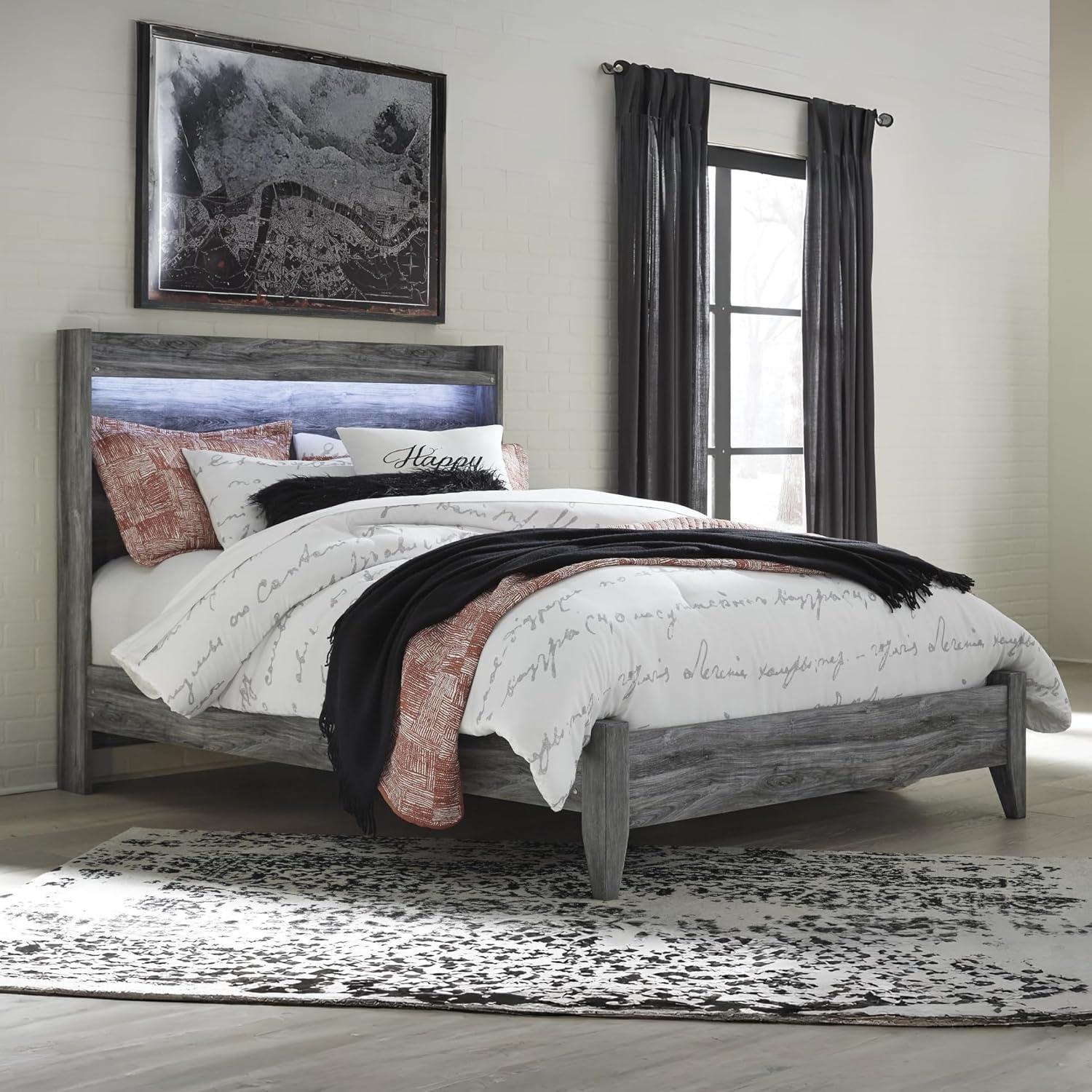 imageSignature Design by Ashley Baystorm Casual Twin Panel Bed with LED Lights Foundation or Box Spring Needed GrayGrey