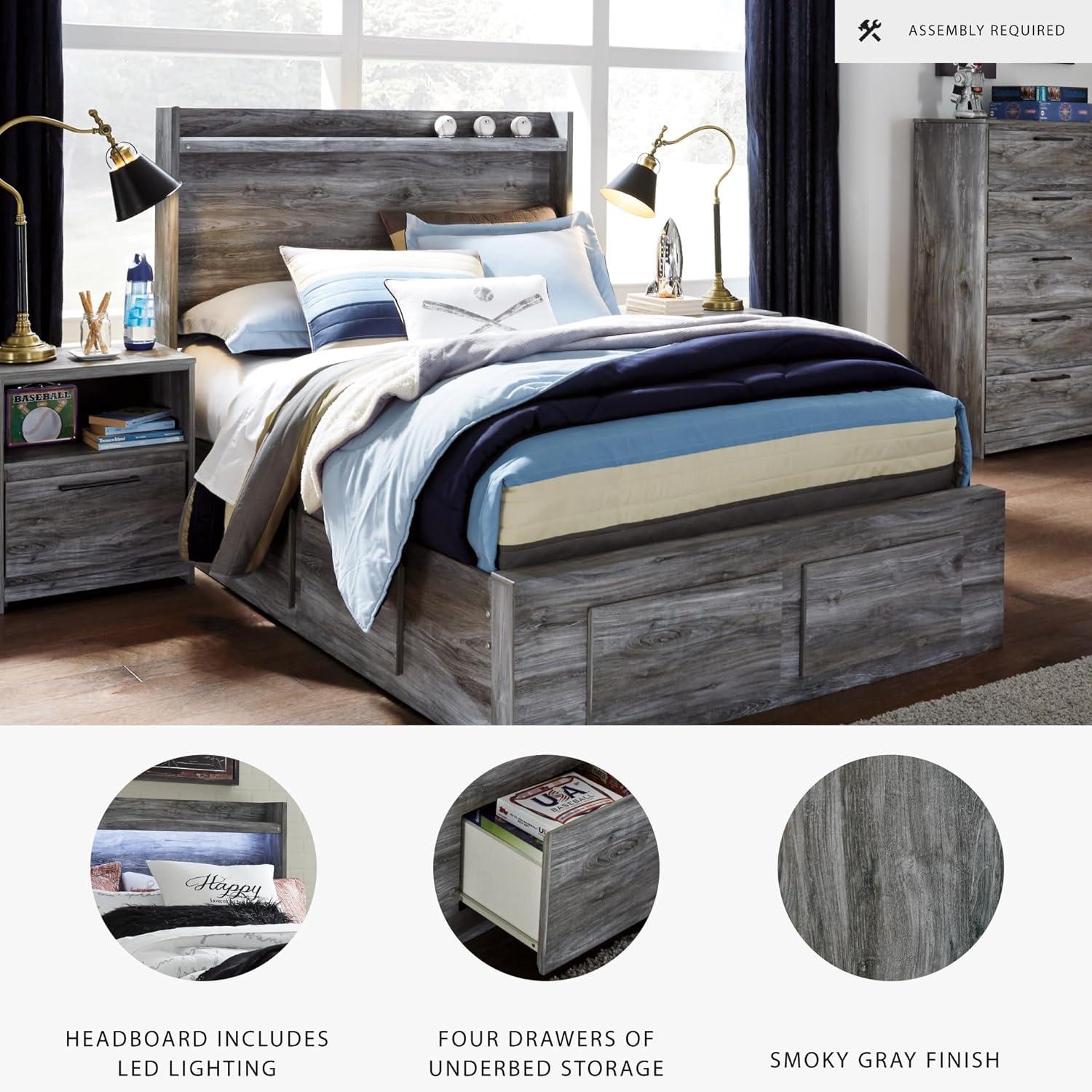 imageSignature Design by Ashley Baystorm Casual Twin Panel Bed with LED Lights Foundation or Box Spring Needed GrayGrey
