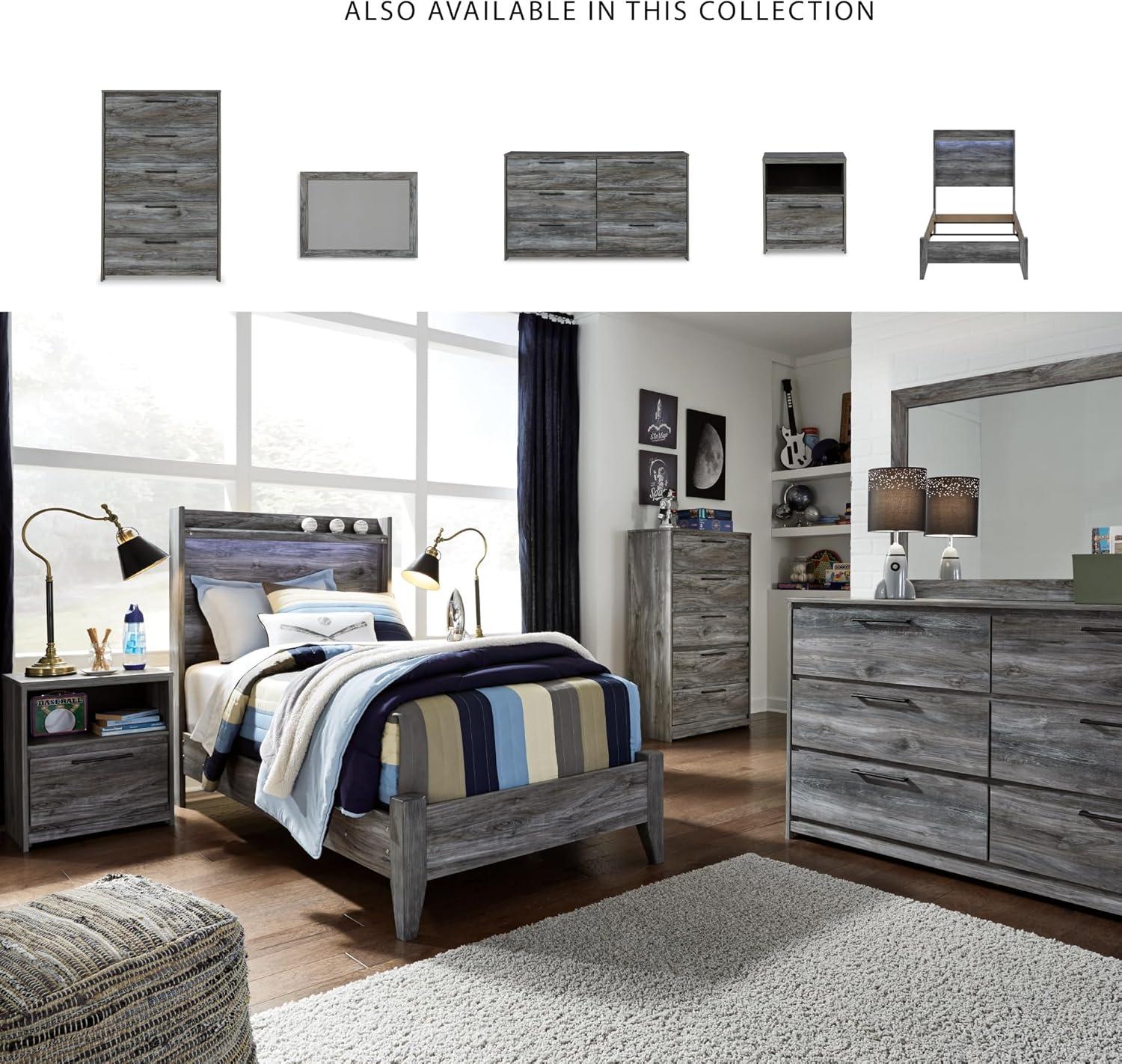 imageSignature Design by Ashley Baystorm Casual Twin Panel Bed with LED Lights Foundation or Box Spring Needed GrayGrey