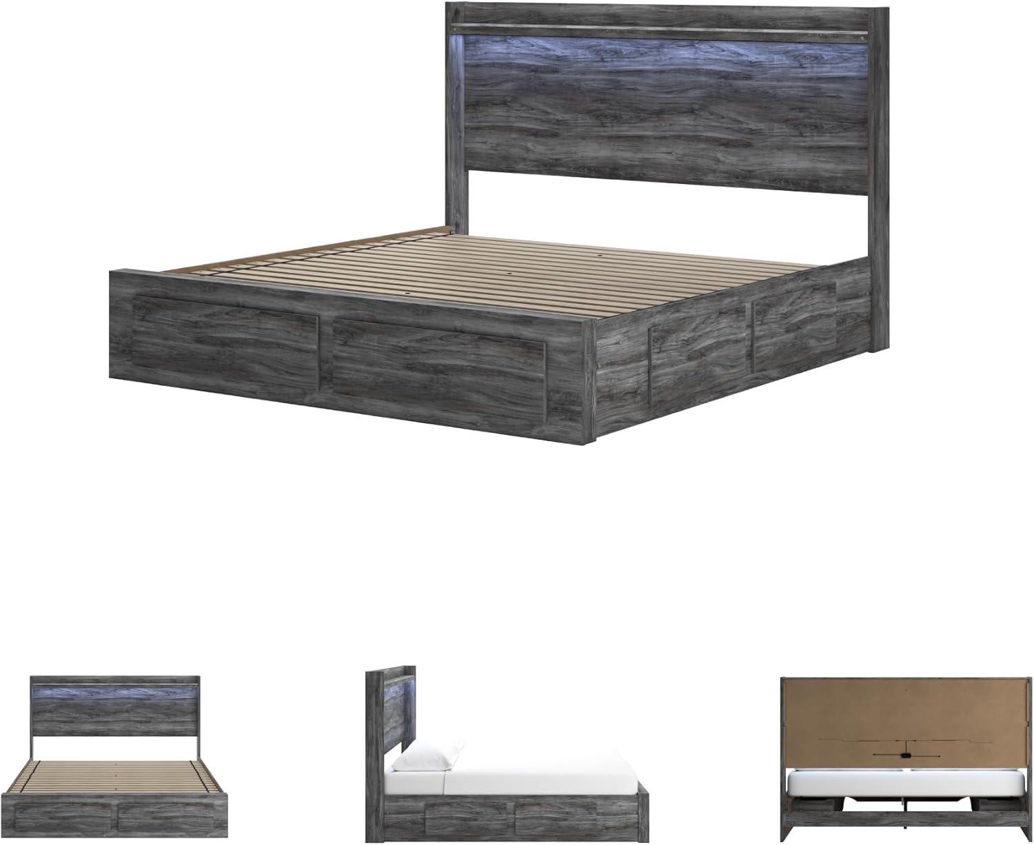 imageSignature Design by Ashley Baystorm Casual Twin Panel Bed with LED Lights Foundation or Box Spring Needed GrayGrey