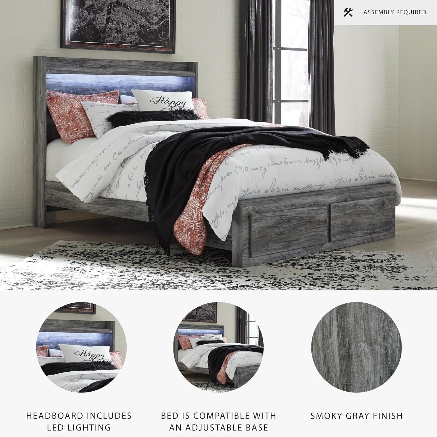 imageSignature Design by Ashley Baystorm Casual Twin Panel Bed with LED Lights Foundation or Box Spring Needed GrayGrey