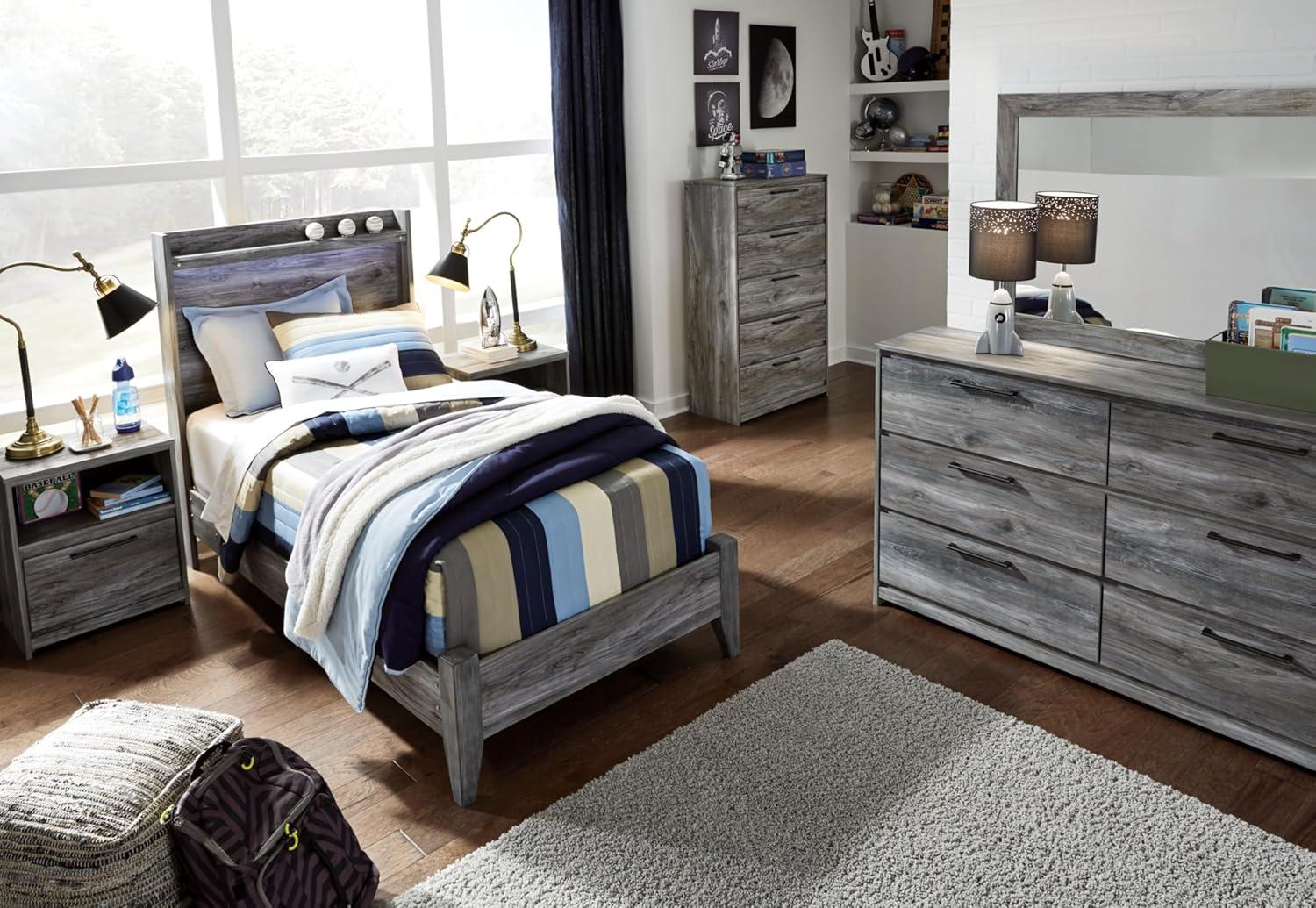 imageSignature Design by Ashley Baystorm Casual Twin Panel Bed with LED Lights Foundation or Box Spring Needed GrayGrey