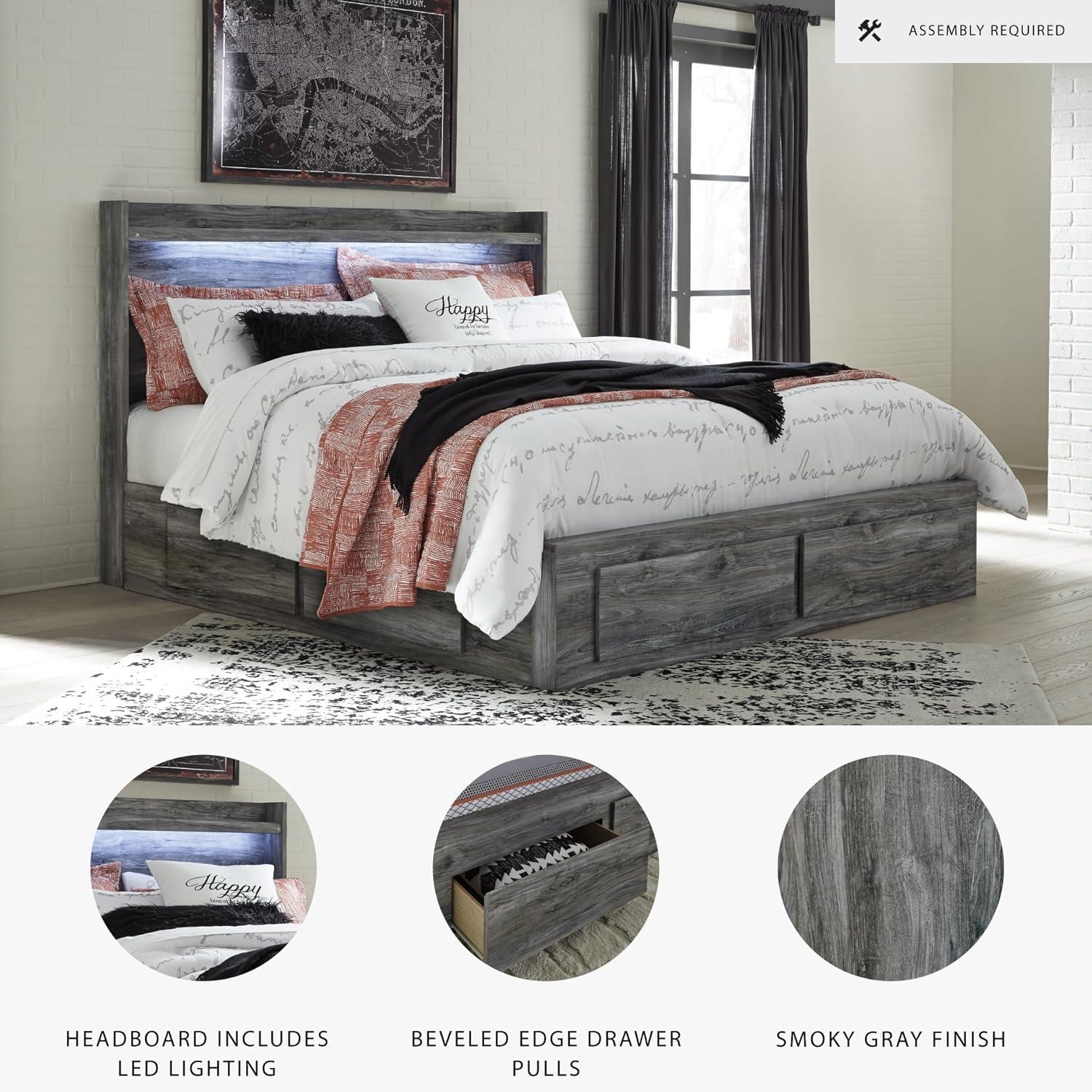 imageSignature Design by Ashley Baystorm Casual Twin Panel Bed with LED Lights Foundation or Box Spring Needed GrayGrey