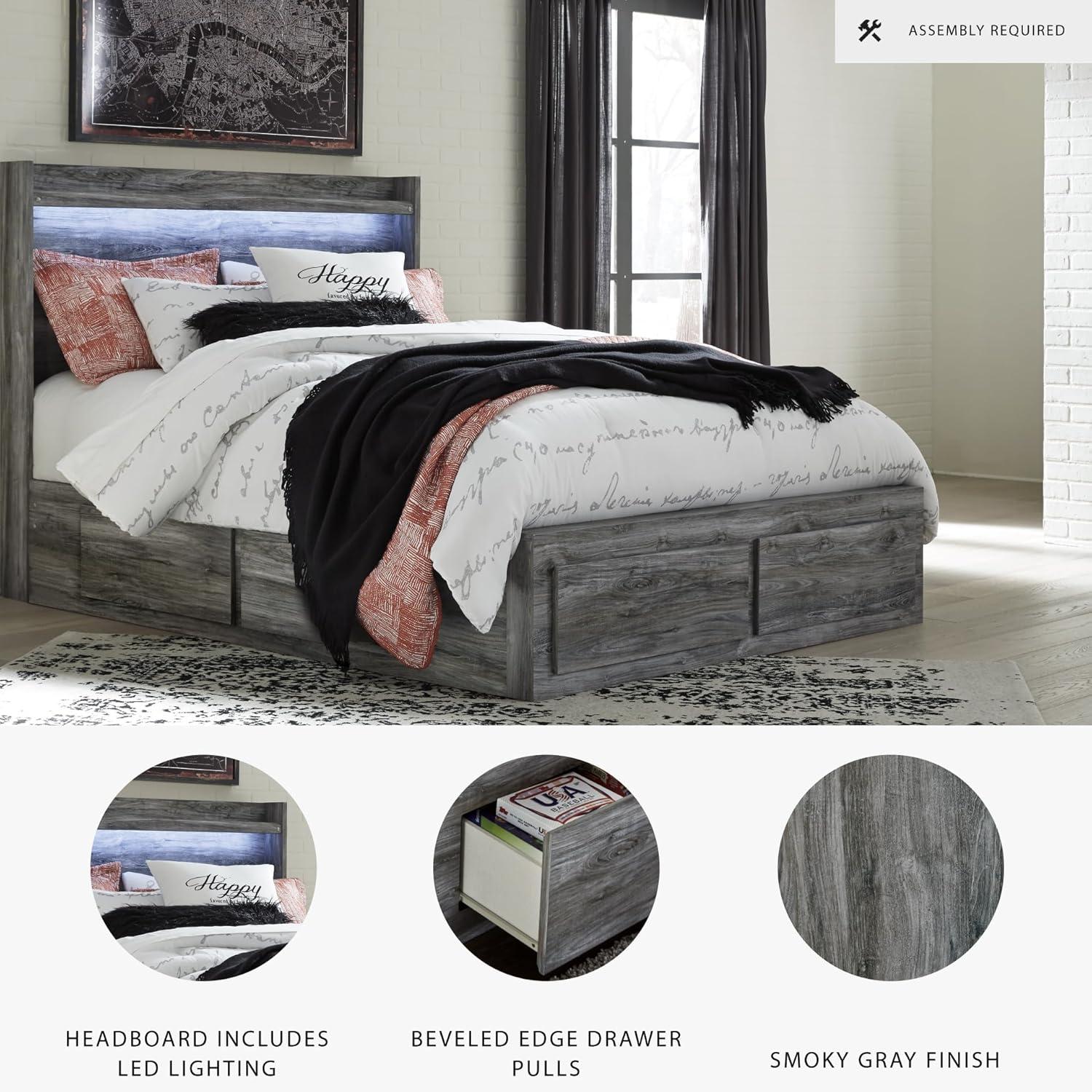 imageSignature Design by Ashley Baystorm Casual Twin Panel Bed with LED Lights Foundation or Box Spring Needed GrayGrey