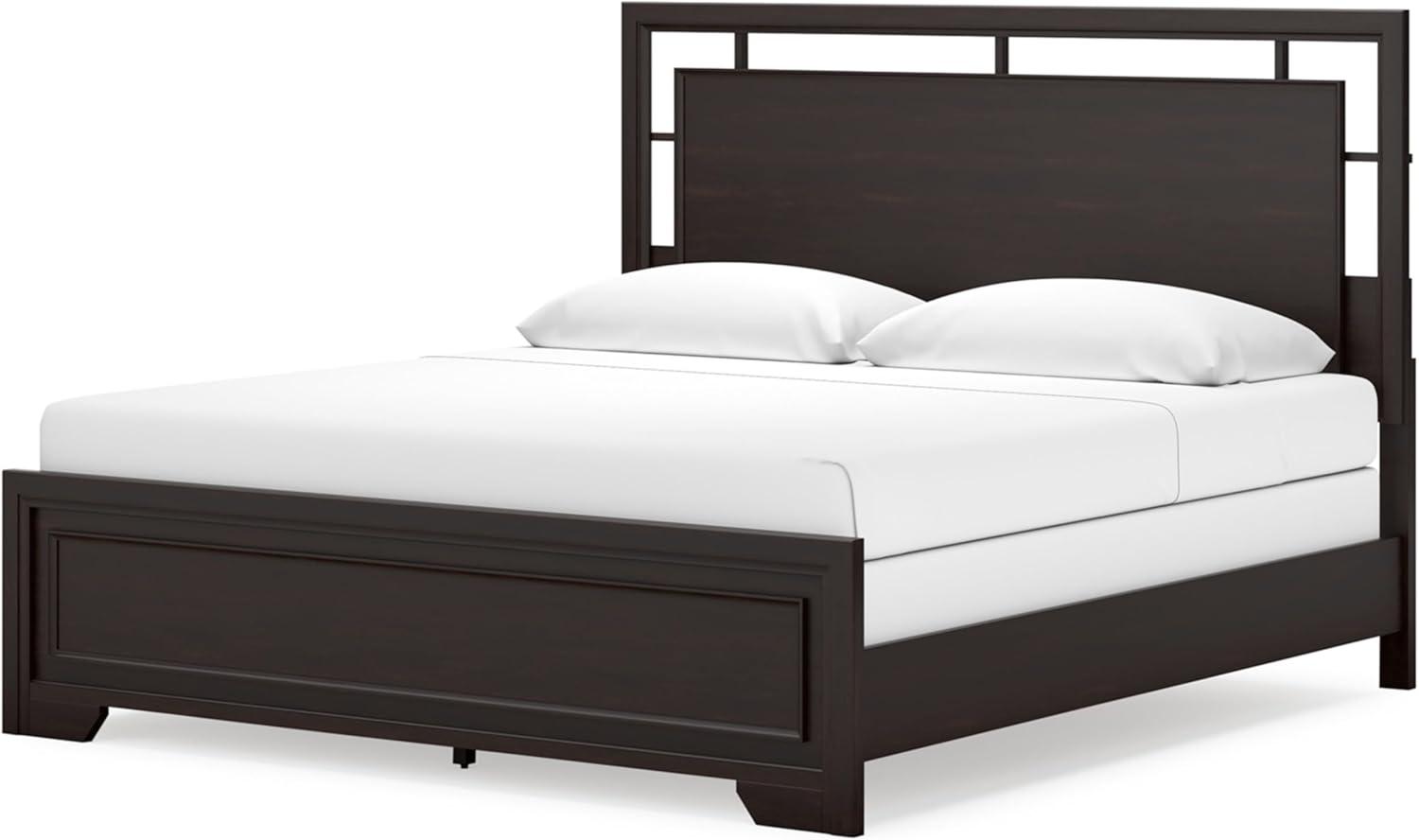 imageSignature Design by Ashley Covetown Traditional King Panel Bed Foundation or Box Spring Needed Dark BrownKing Panel Bed