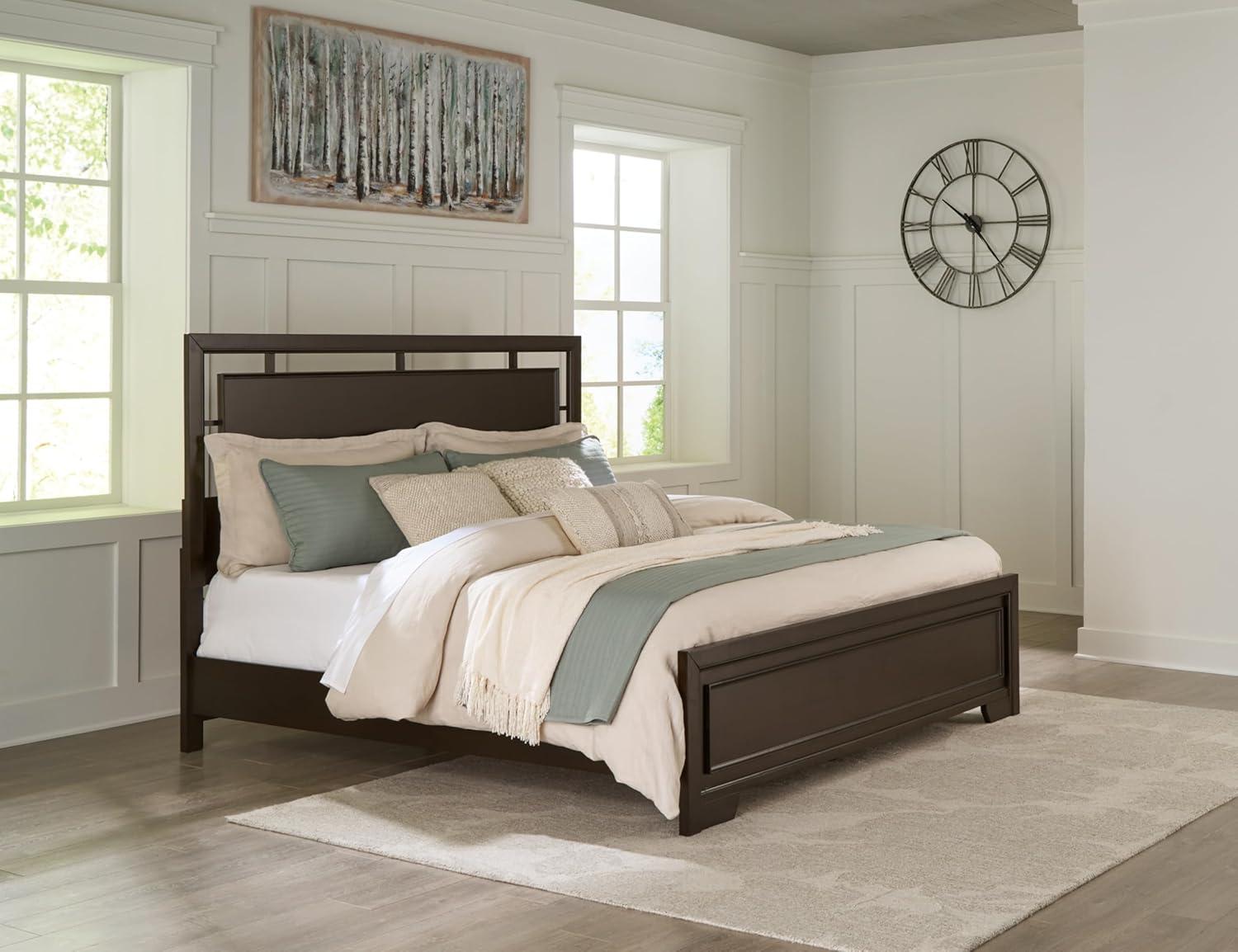 imageSignature Design by Ashley Covetown Traditional King Panel Bed Foundation or Box Spring Needed Dark BrownKing Panel Bed