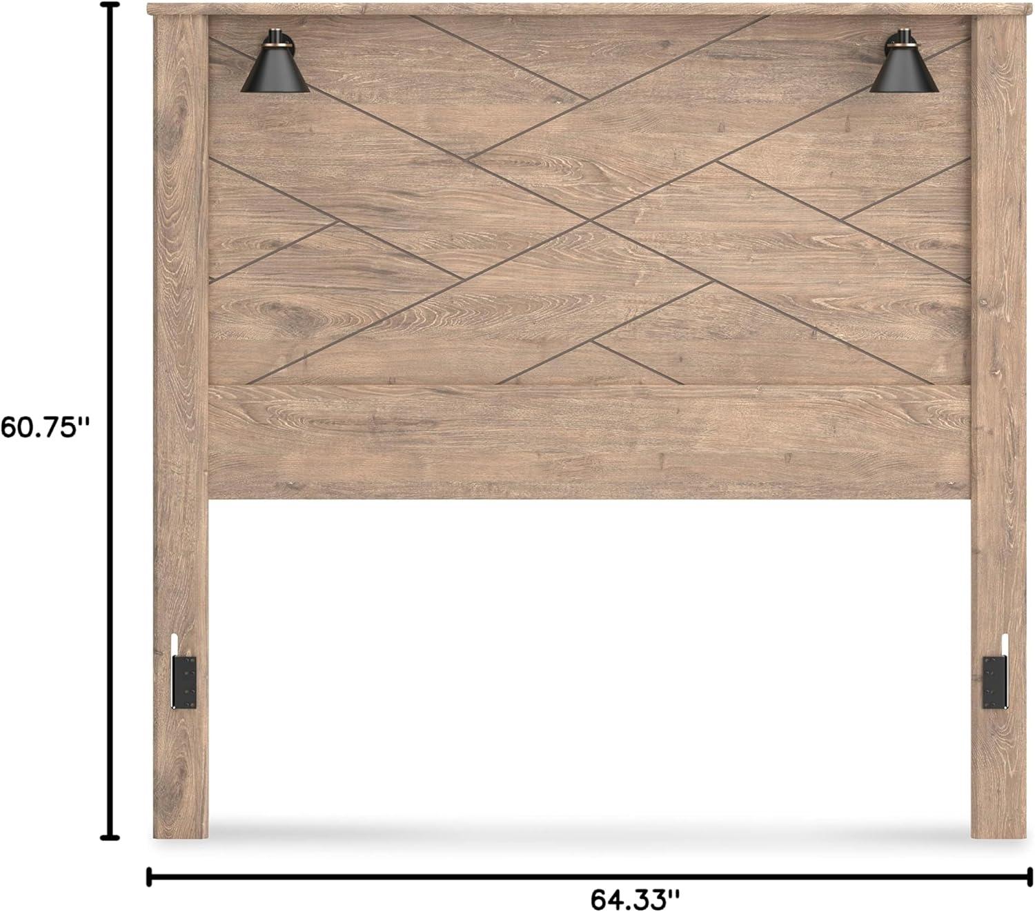 imageSignature Design by Ashley Gerridan Coastal Panel Headboard with Decorative Sconce Lights ONLY King WhiteBrown Beige