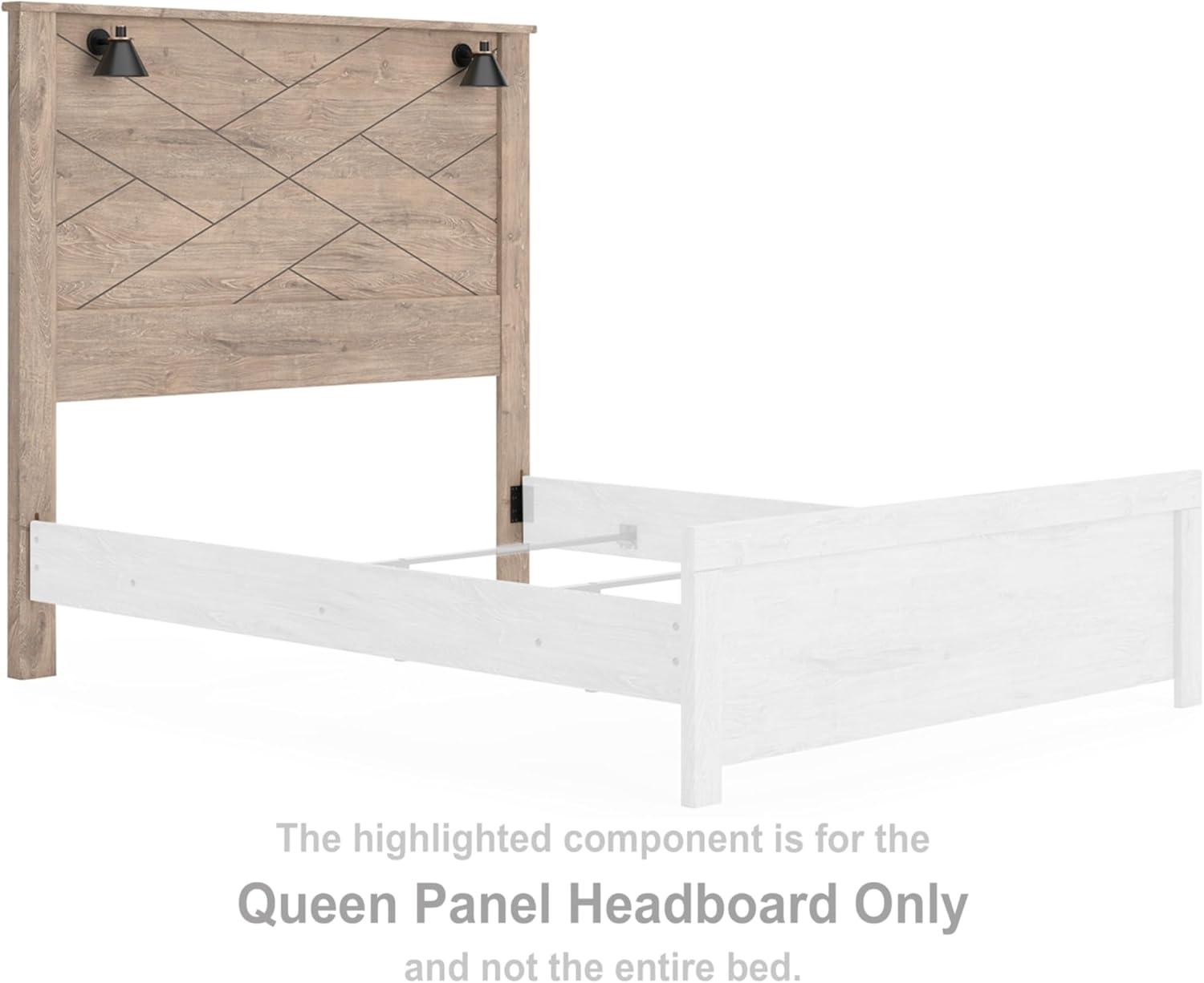 imageSignature Design by Ashley Gerridan Coastal Panel Headboard with Decorative Sconce Lights ONLY King WhiteBrown Beige