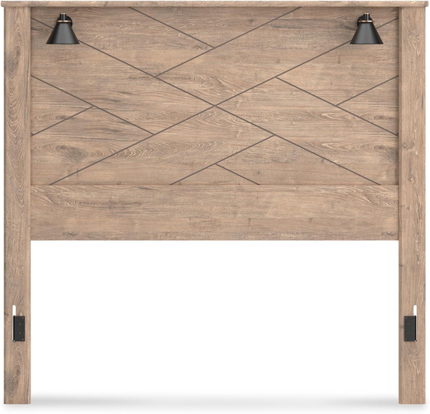 imageSignature Design by Ashley Gerridan Coastal Panel Headboard with Decorative Sconce Lights ONLY King WhiteBrown Beige