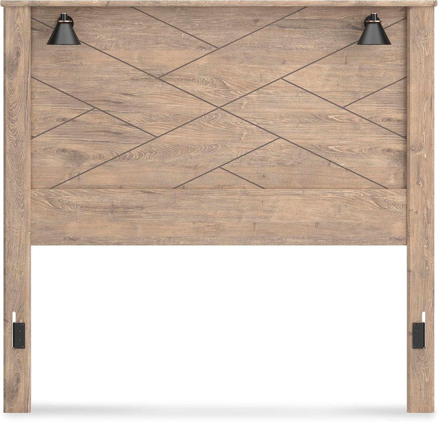 imageSignature Design by Ashley Gerridan Coastal Panel Headboard with Decorative Sconce Lights ONLY King WhiteBrown Beige