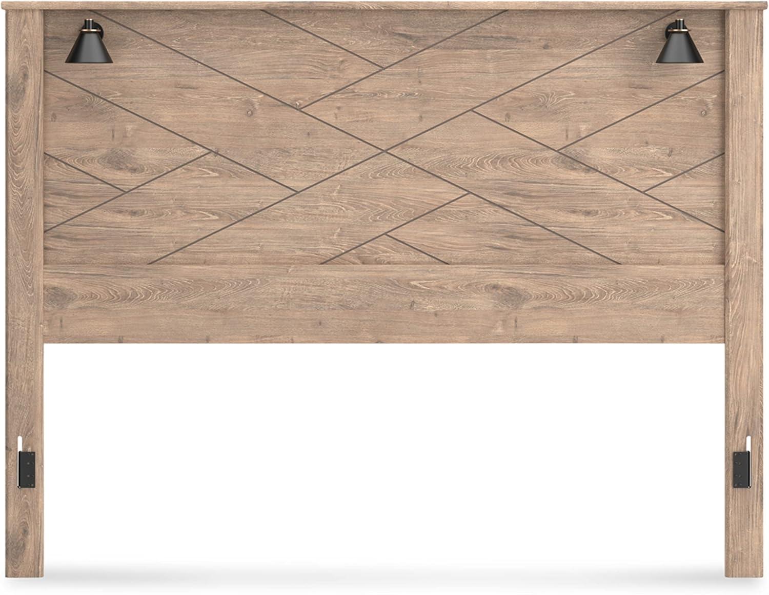 imageSignature Design by Ashley Gerridan Coastal Panel Headboard with Decorative Sconce Lights ONLY King WhiteBrown Beige