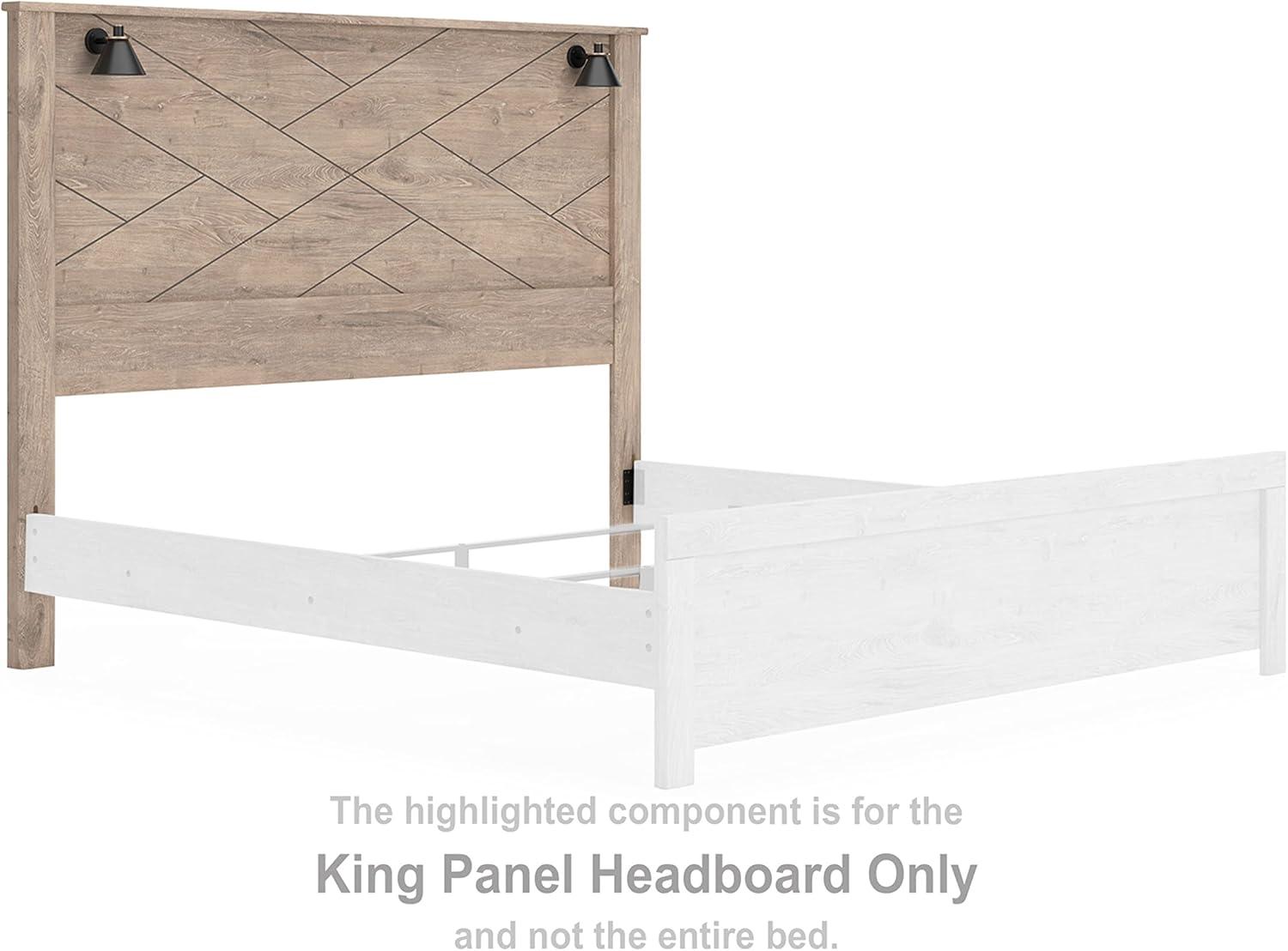 imageSignature Design by Ashley Gerridan Coastal Panel Headboard with Decorative Sconce Lights ONLY King WhiteBrown Beige