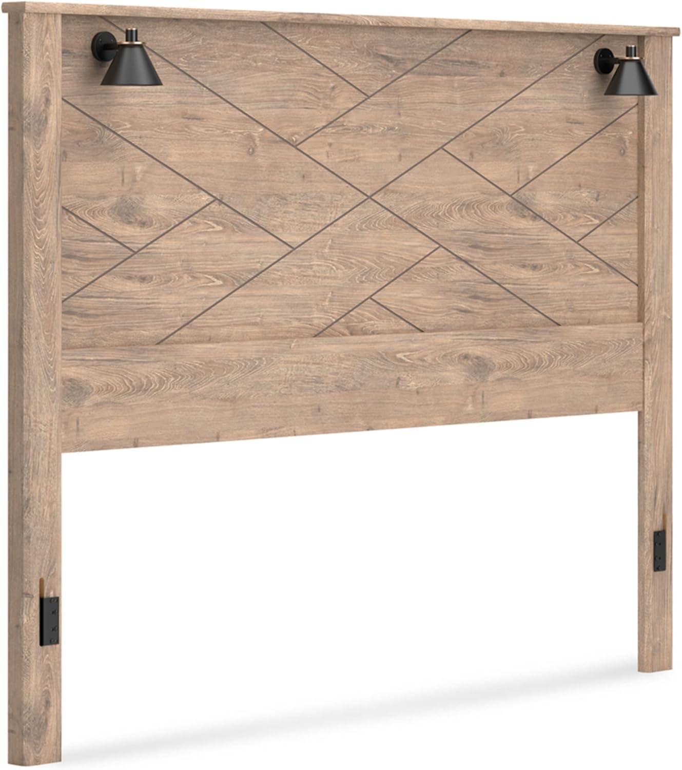 imageSignature Design by Ashley Gerridan Coastal Panel Headboard with Decorative Sconce Lights ONLY King WhiteBrown Beige