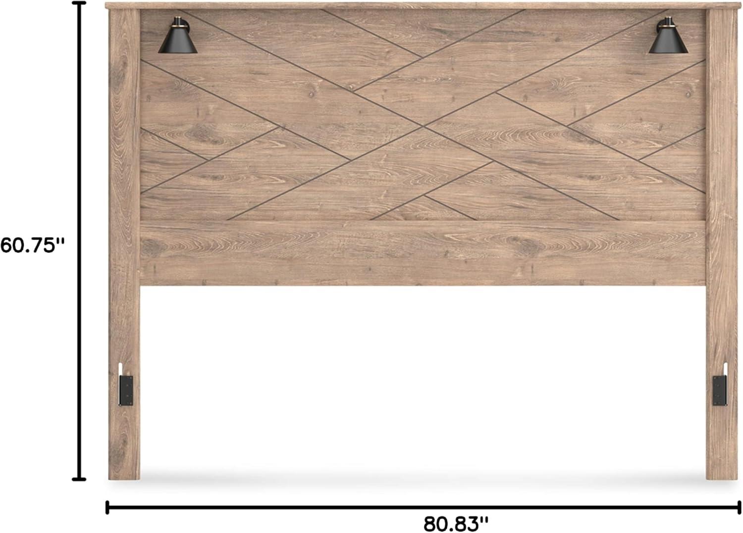 imageSignature Design by Ashley Gerridan Coastal Panel Headboard with Decorative Sconce Lights ONLY King WhiteBrown Beige