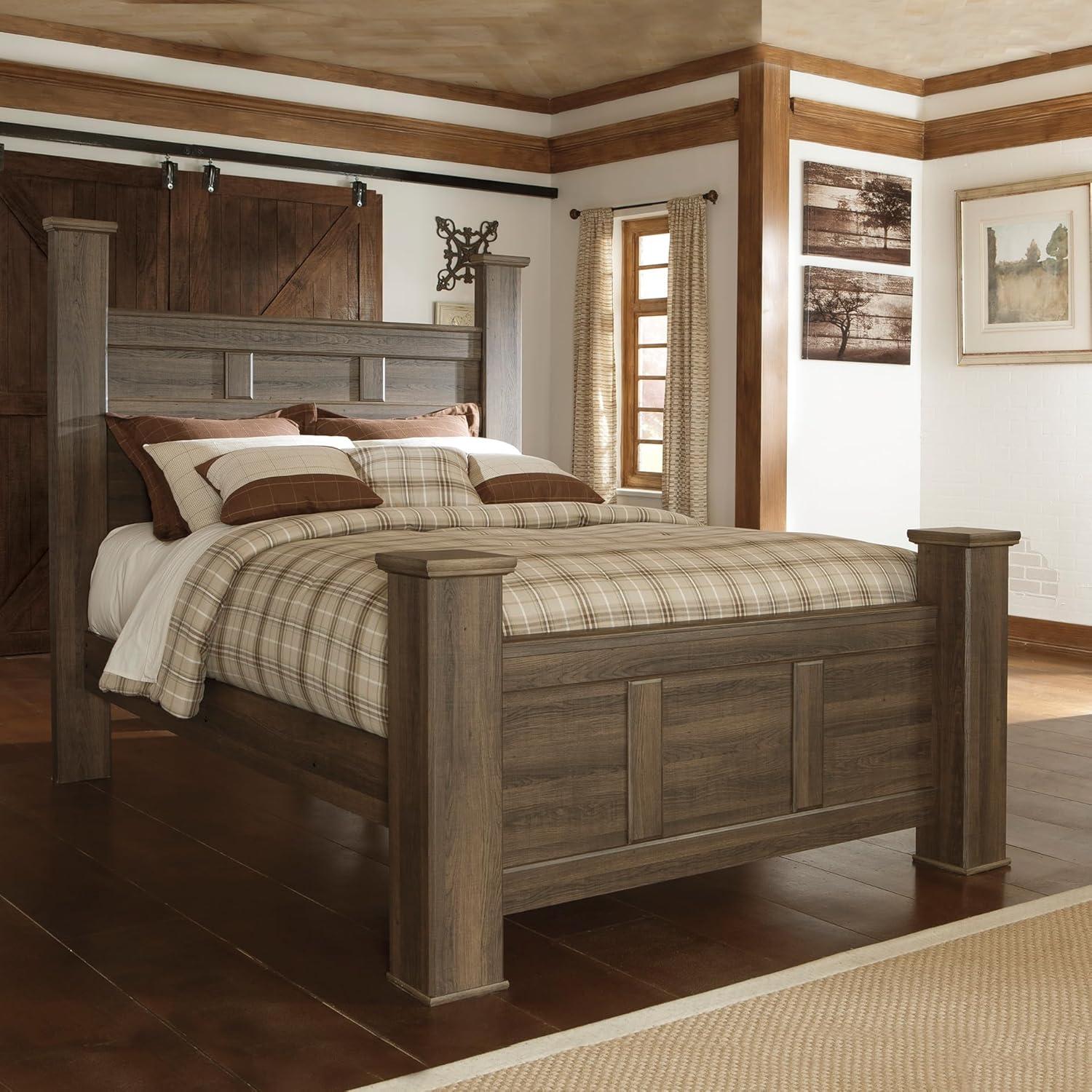 imageSignature Design by Ashley Juararo Rustic Poster Headboard ONLY KingCalifornia Weathered BrownQueen